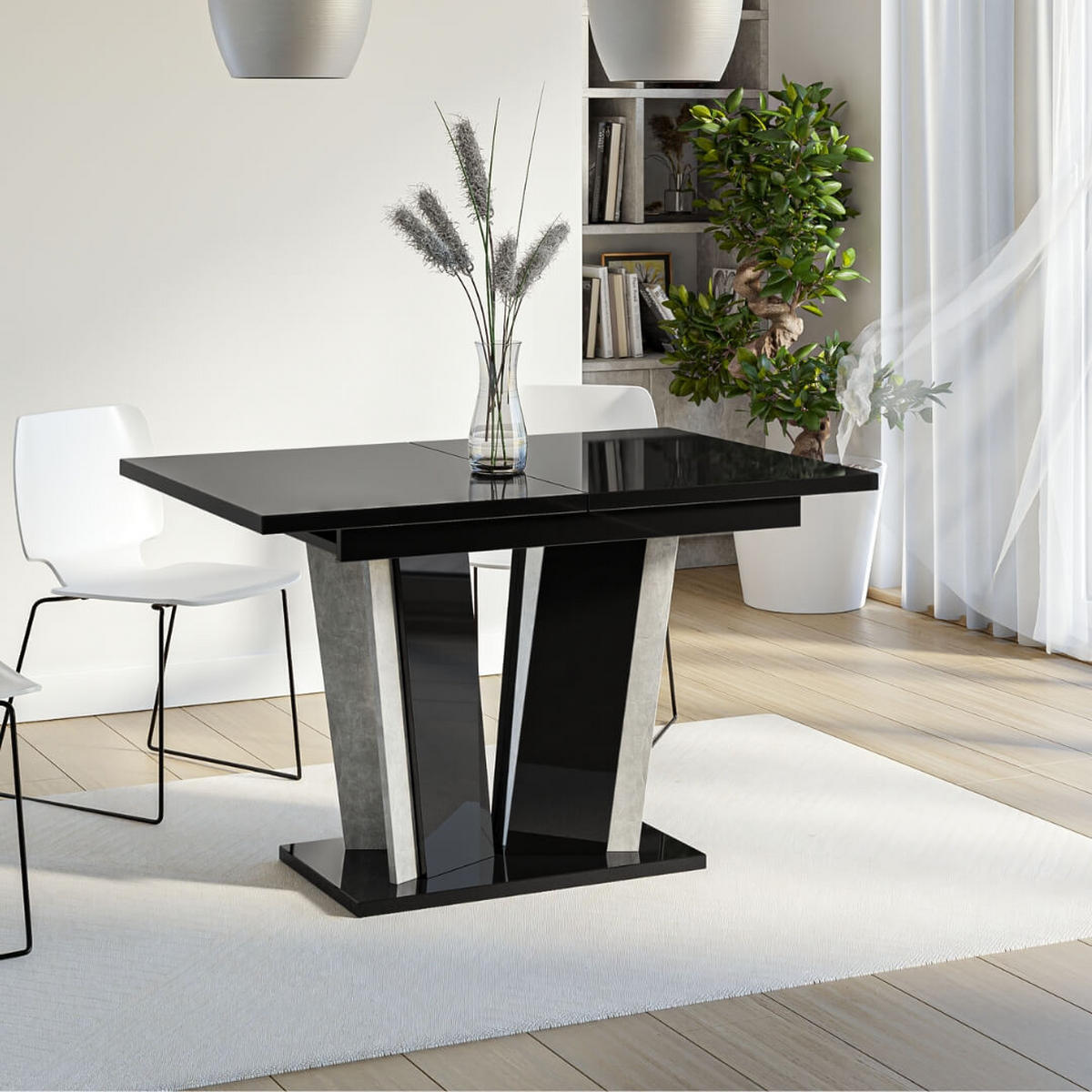 ESSTISCH Ausziehbar 120 - 160 cm Schwarz Hochglanz - Schwarz Hochglanz/Grau, Holzwerkstoff (120/80/75cm) - PROSPERO