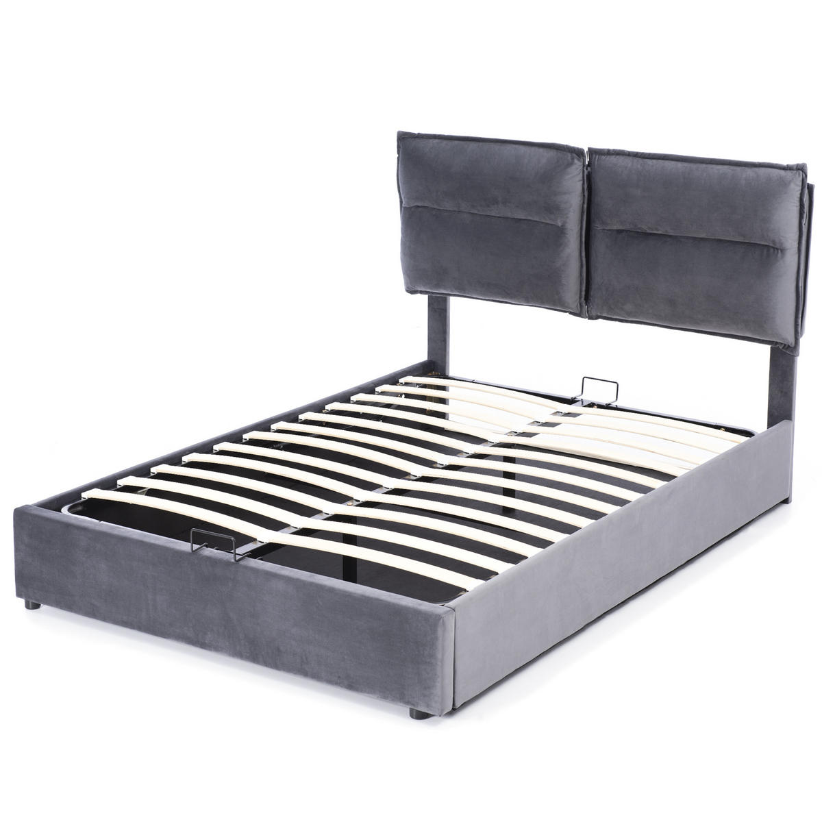 POLSTERBETT 140/200 cm grau mit hydraulischem Bettkasten und verstellbarem Kopfteil - Grau, Textil (140/200cm) - OKWISH