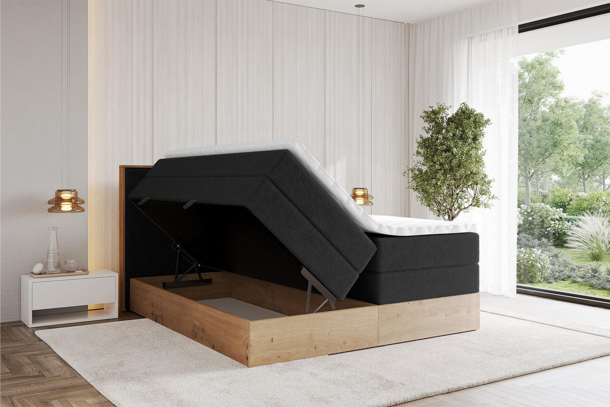 BOXSPRINGBETT LOLLI9 -KING 140x200 - H3/H4 Schwarz - Schwarz Hochglanz, Holzwerkstoff (140/200cm) - ALTDECOR