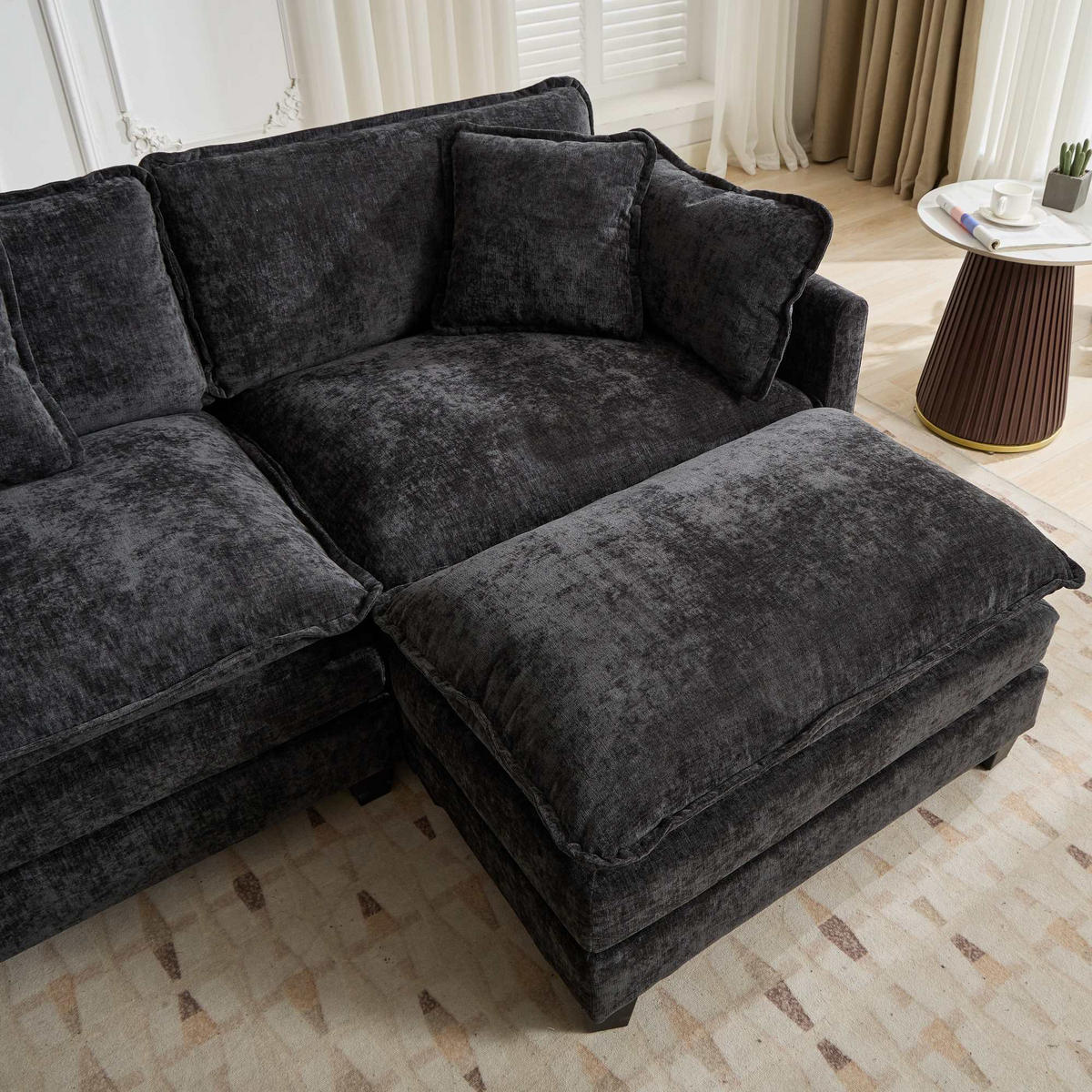 3-SITZER Sofa aus Chenille 289x75x84 cm mit modularem Design, schwarz - Schwarz, Textil (75/84/289cm)