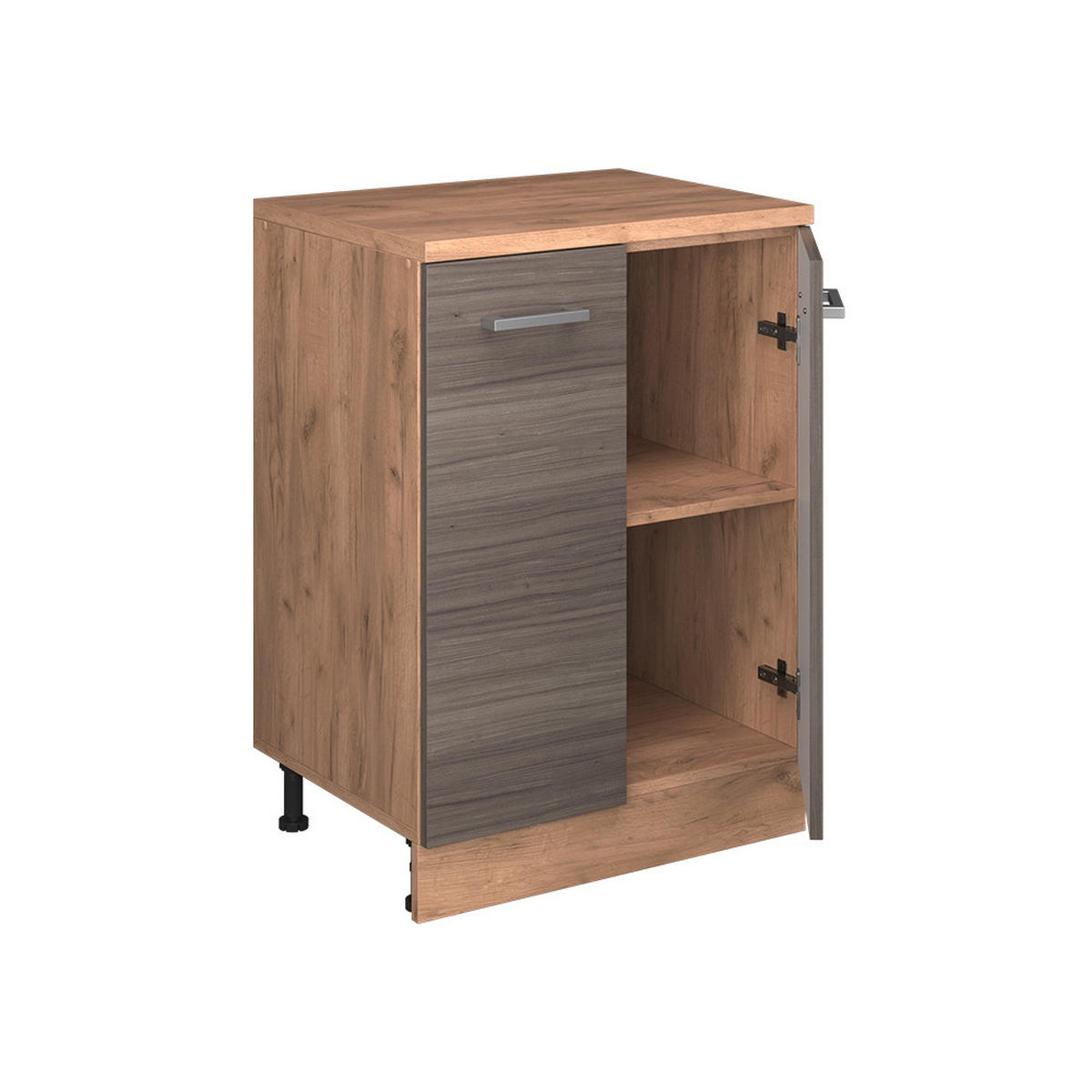 KUHINJSKA OMARA ZA POŠEVNE STREHE R-Line, Žlahtna siva, 60 cm brez naklona z 2 vrati - siva/medeni hrast, leseni material (60/83.8/46cm) - Vicco