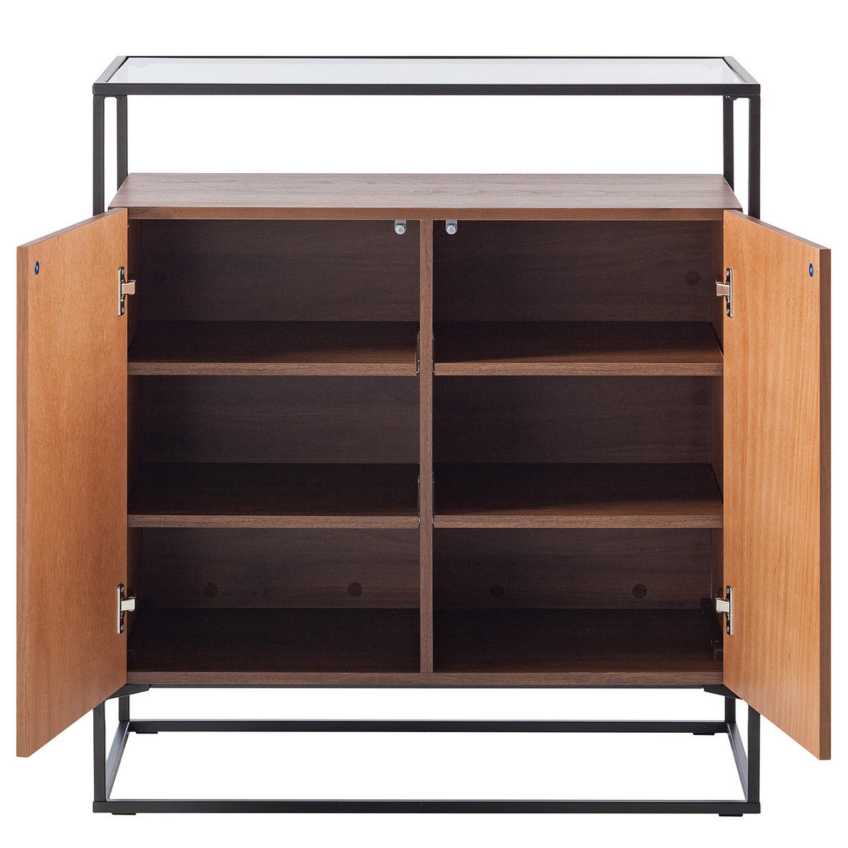 KOMMODE - Echtholzfurnier / Metall - Walnuss / Schwarz - Braun, Glas/Holzwerkstoff (84/92/45cm) - home24