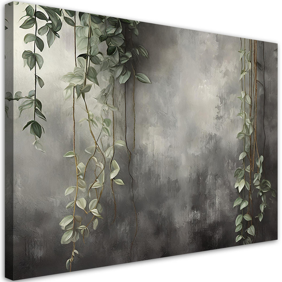 WANDBILD blätter auf einem hintergrund aus beton - Grau, Textil (60/40cm) - Feeby