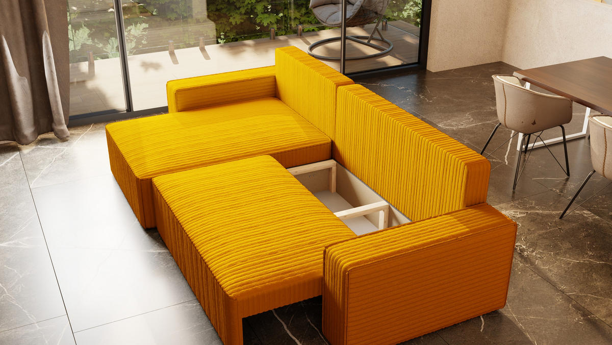 ECKSOFA Tobi mit Bettkasten und Schlaffunktion, L-Form/XL-Form, Cordstoff, Universal - Kupferfarben, Holzwerkstoff (276/145cm) - 4ALL HOME