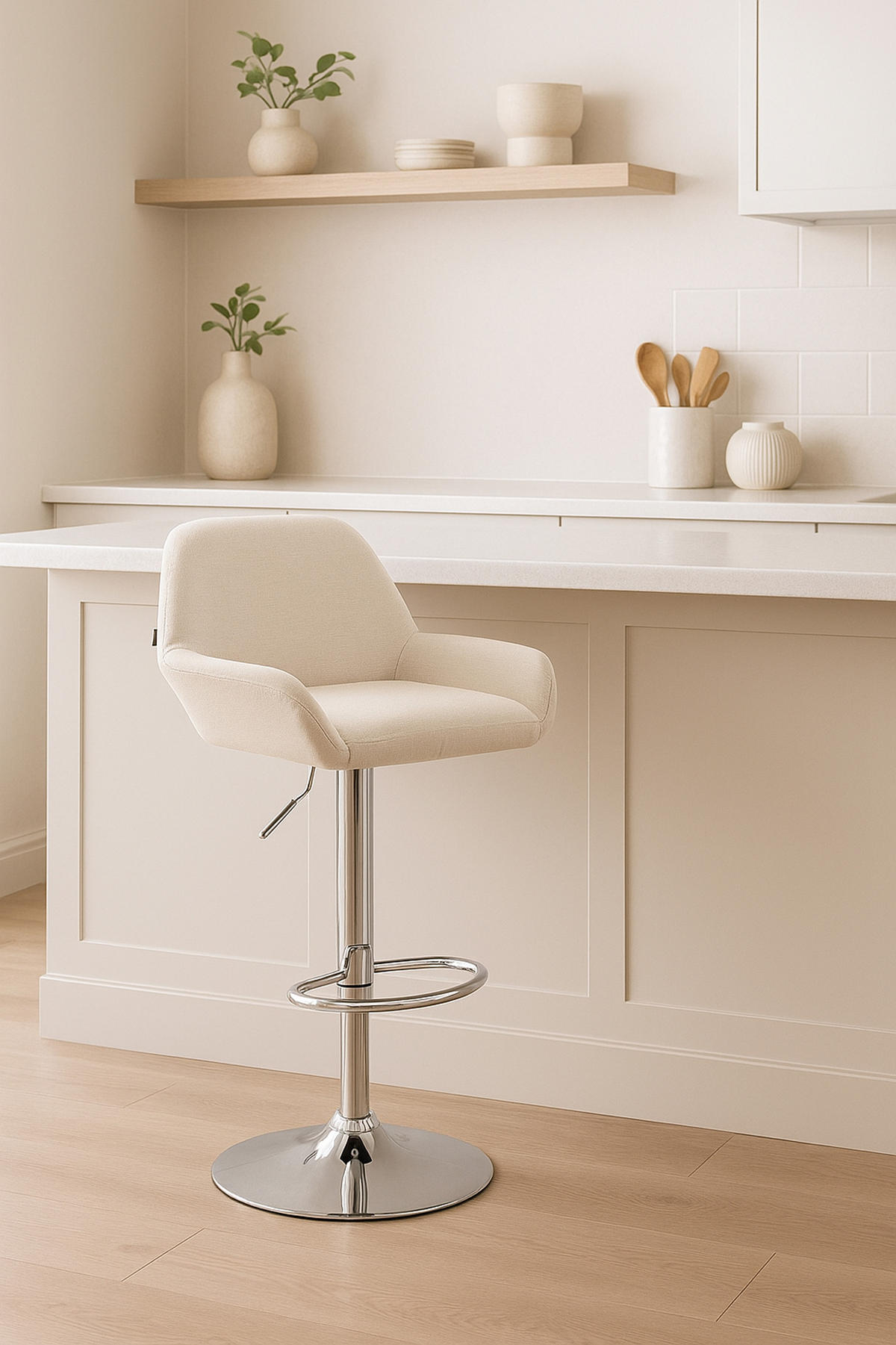 BARHOCKER 2er Set Prag Stoff chrom creme - Chromfarben/Creme, Textil/Metall (51/109/52cm) - TPFLiving