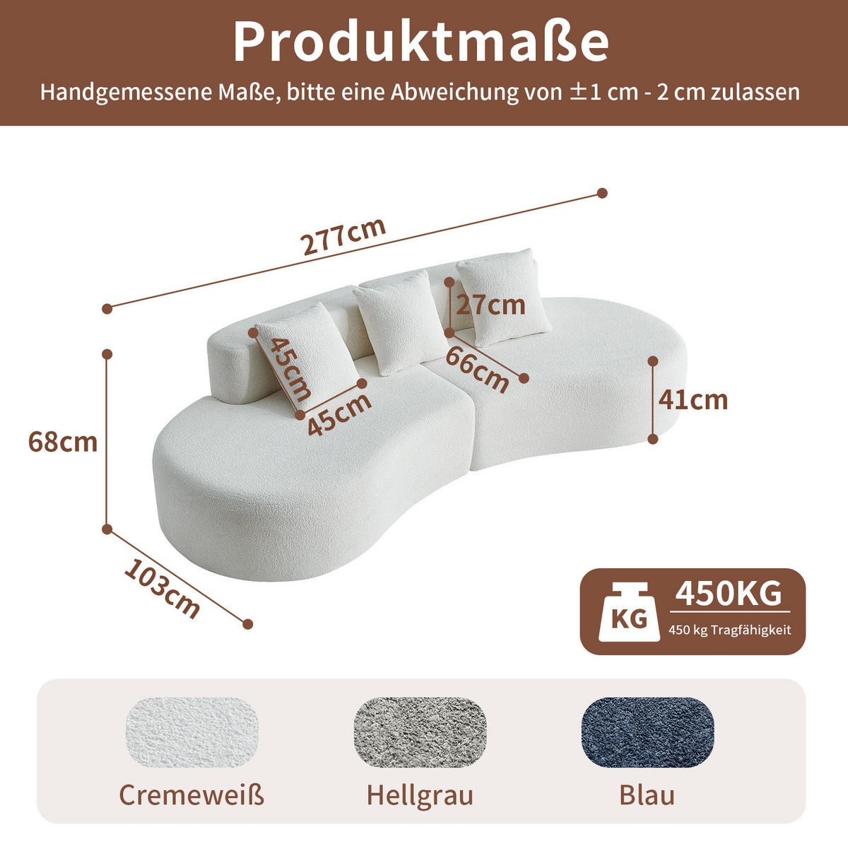 ECKSOFA modulare Form 277 x 103 cm Samt White 3-Sitzer - Weiß, Holzwerkstoff (103/68/277cm) - Meubliv