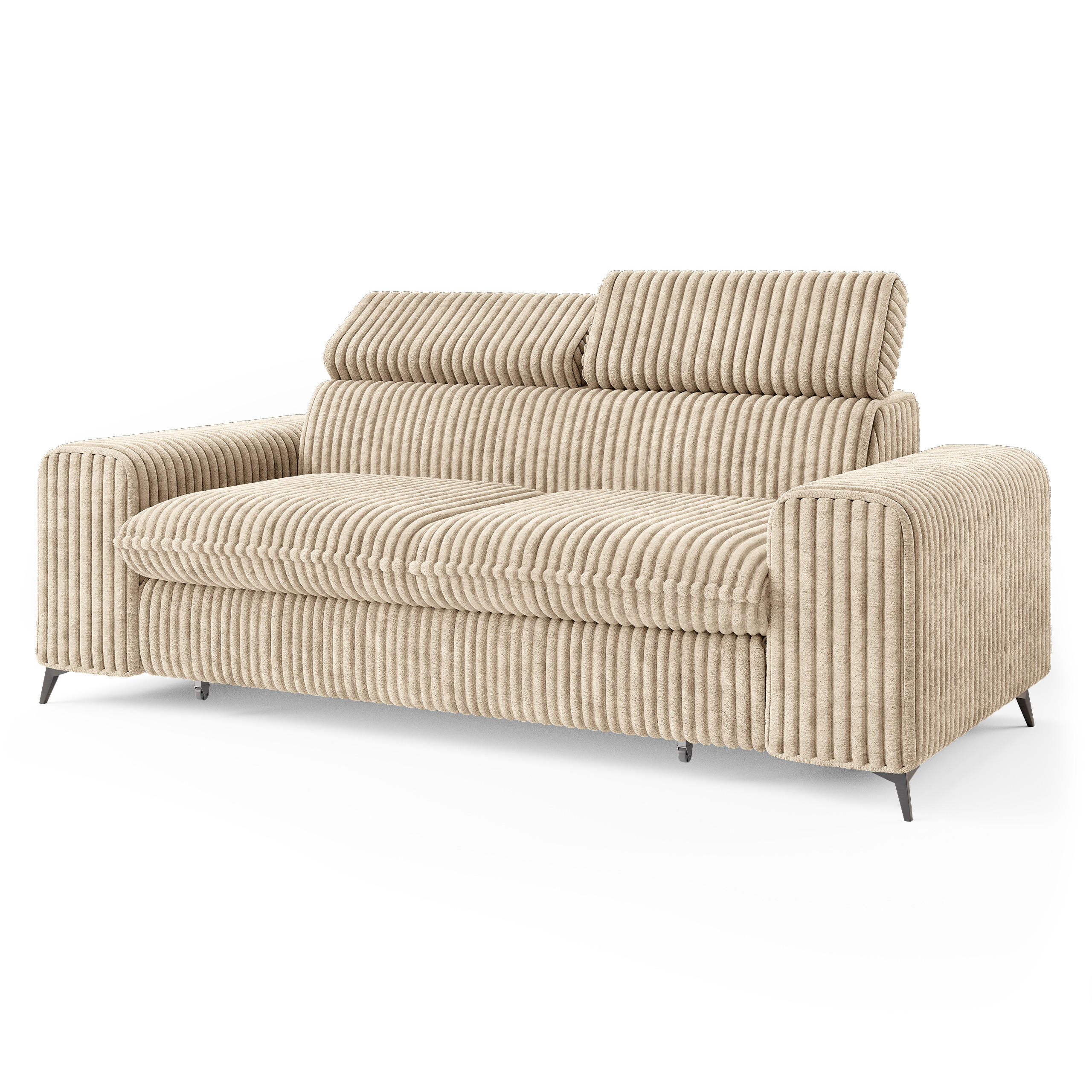 BETTSOFA BENETE Creme Cordstoff mit Schlaffunktion - Creme, Holz/Textil (191/89/92cm) - MASSENO