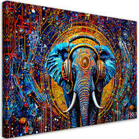 LEINWANDBILD Elefant im Kopfhörer Abstraktion 90x60cm - Multicolor, Textil (90/60cm) - Feeby