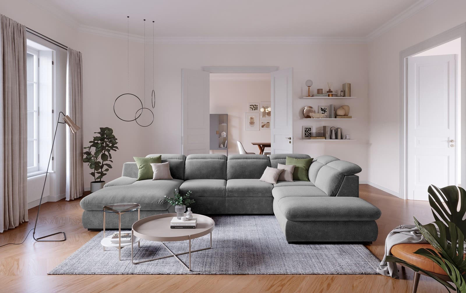 Thumbnail - Cotta Wohnlandschaft, Dunkelgrau, Textil, Echtholz,Fichte, U-Form,L-Form, 218x80x341 cm, Wohnzimmer, Sofas & Couches, Wo...