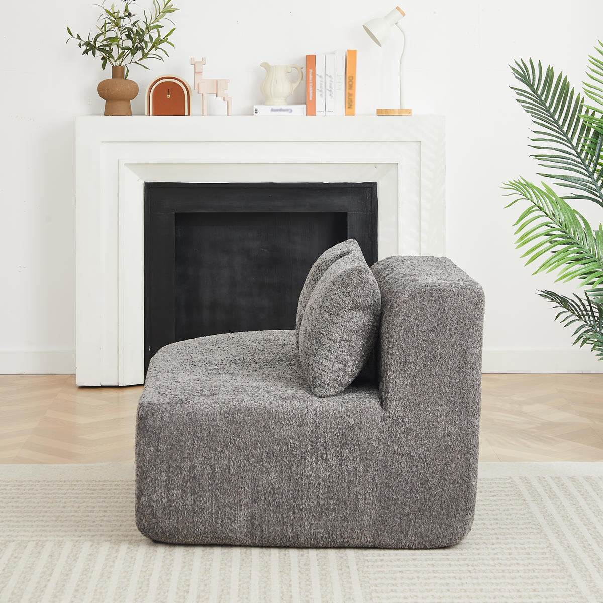 ECKSOFA 222/157/73 cm Grau Chenille mit 3 Kissen (Rechte Seite) - Anthrazit, Textil (157/222cm) - Oxeza