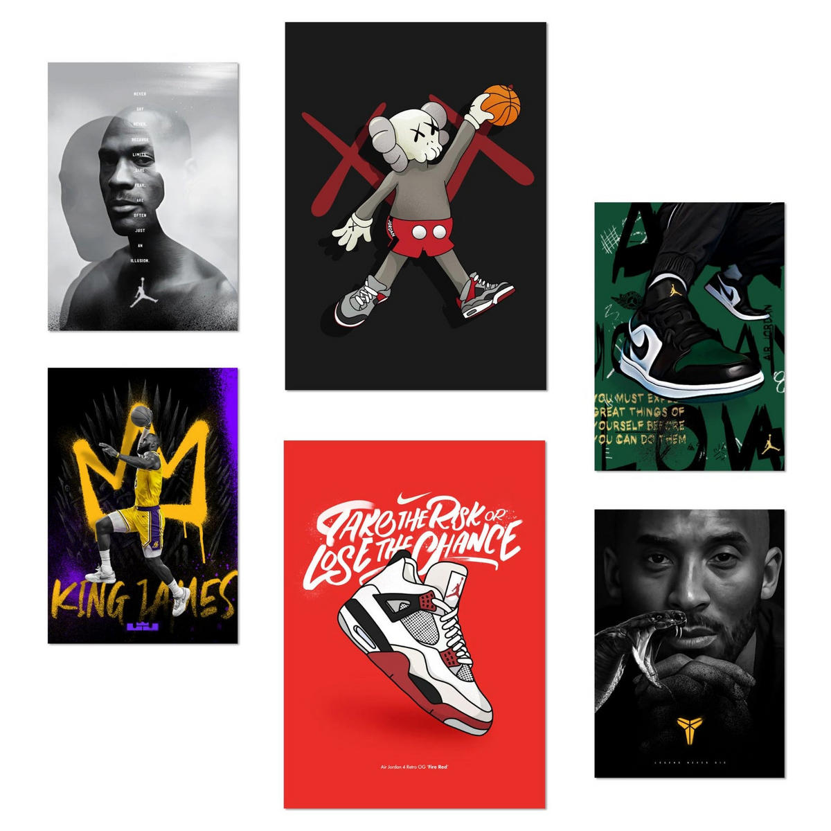 POSTER Set Mit 6 Ikonischer Basketball-König James Jordan Nike Größe A3 und A4 Rahmenlos - Klar, Papier (29.7/1/42cm) - Nacnic