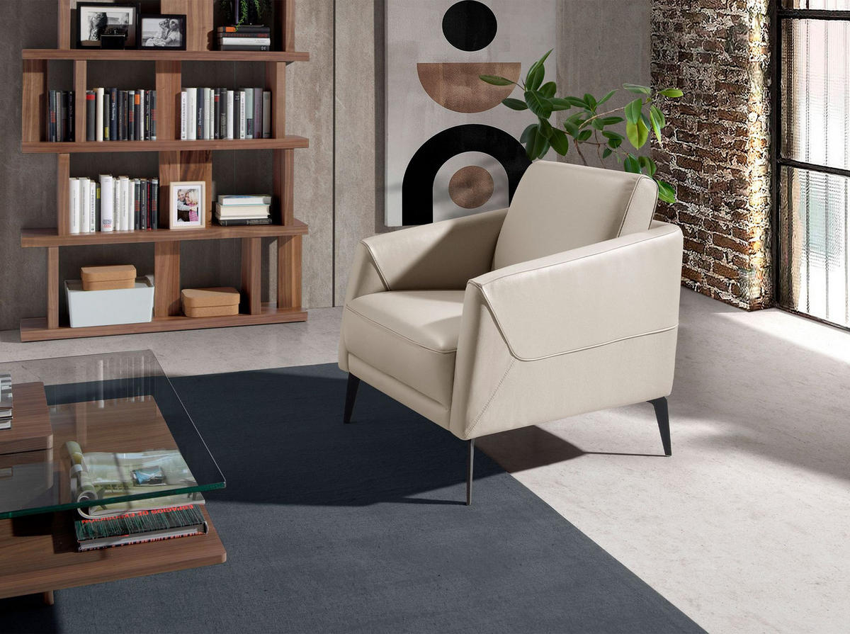 SESSEL Taupegrauer Ledersessel 78/80/82 cm - Hellgrau/Schwarz, Leder (78/82/80cm) - ANGEL CERDA