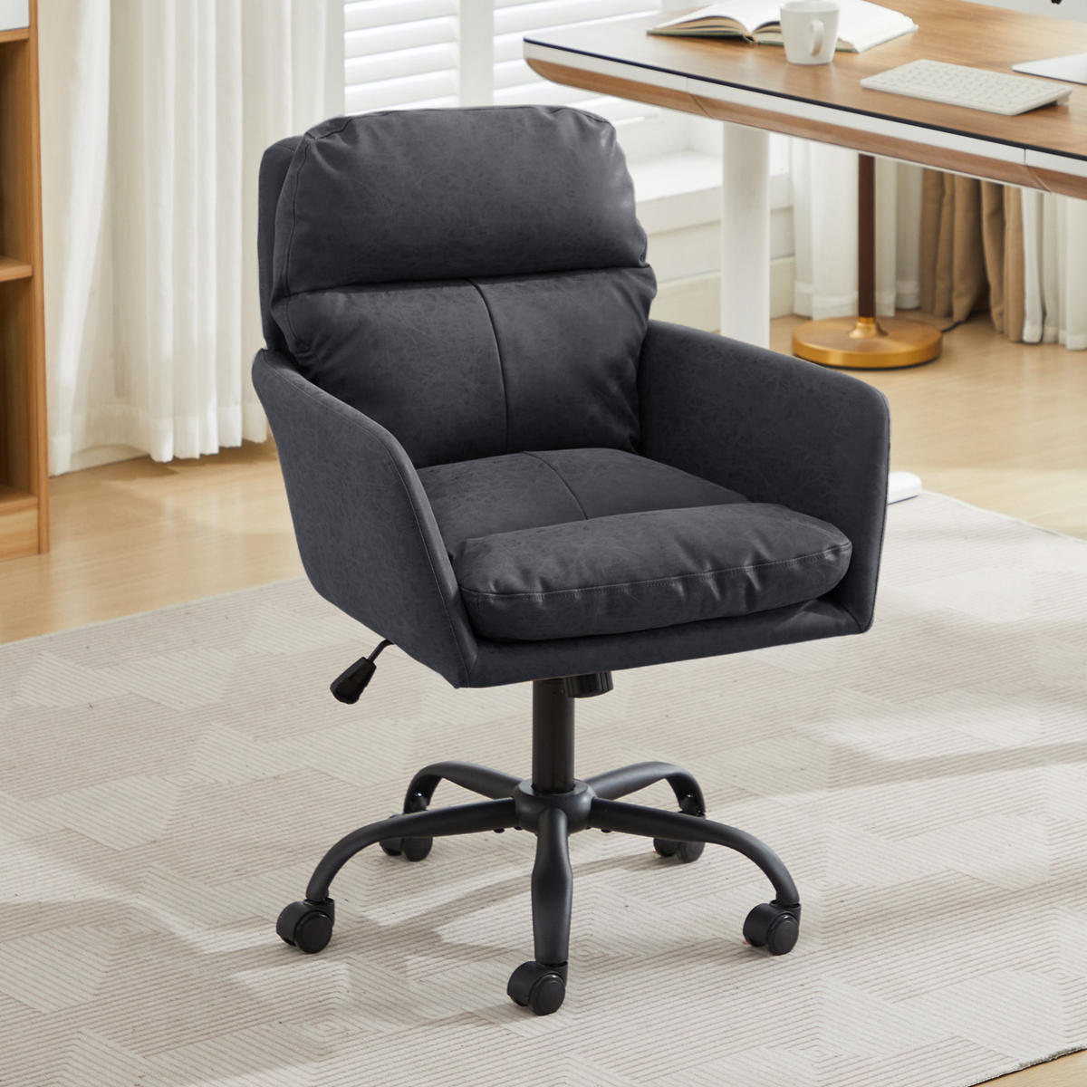 BÜROSTUHL höhenverstellbar PU Black - Schwarz, Kunststoff (60.5/102/71.58cm) - Meubliv