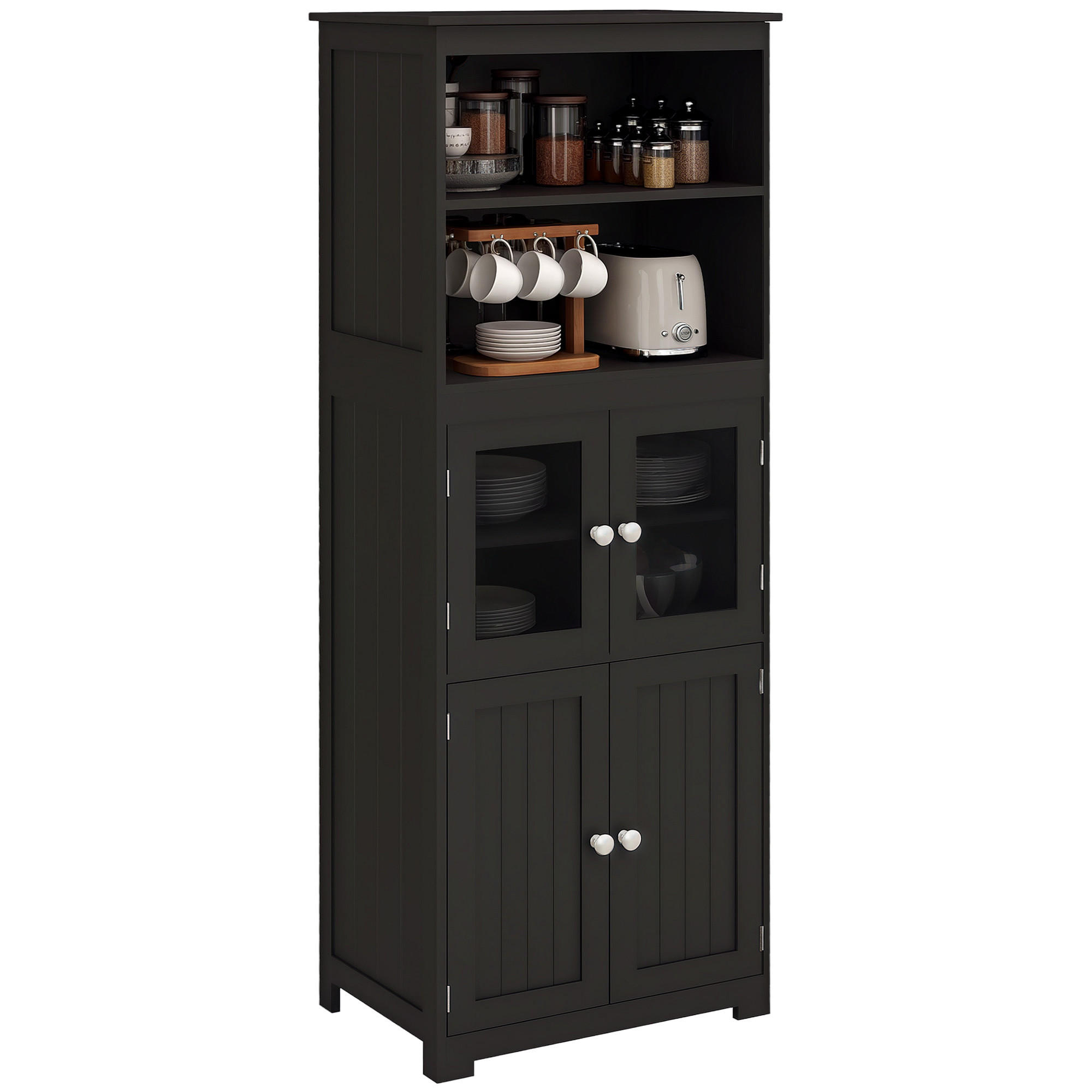 HIGHBOARD DE-11098 2 Glastüren Schwarz - Schwarz, Holzwerkstoff (30/162/60cm) - ComfortXL