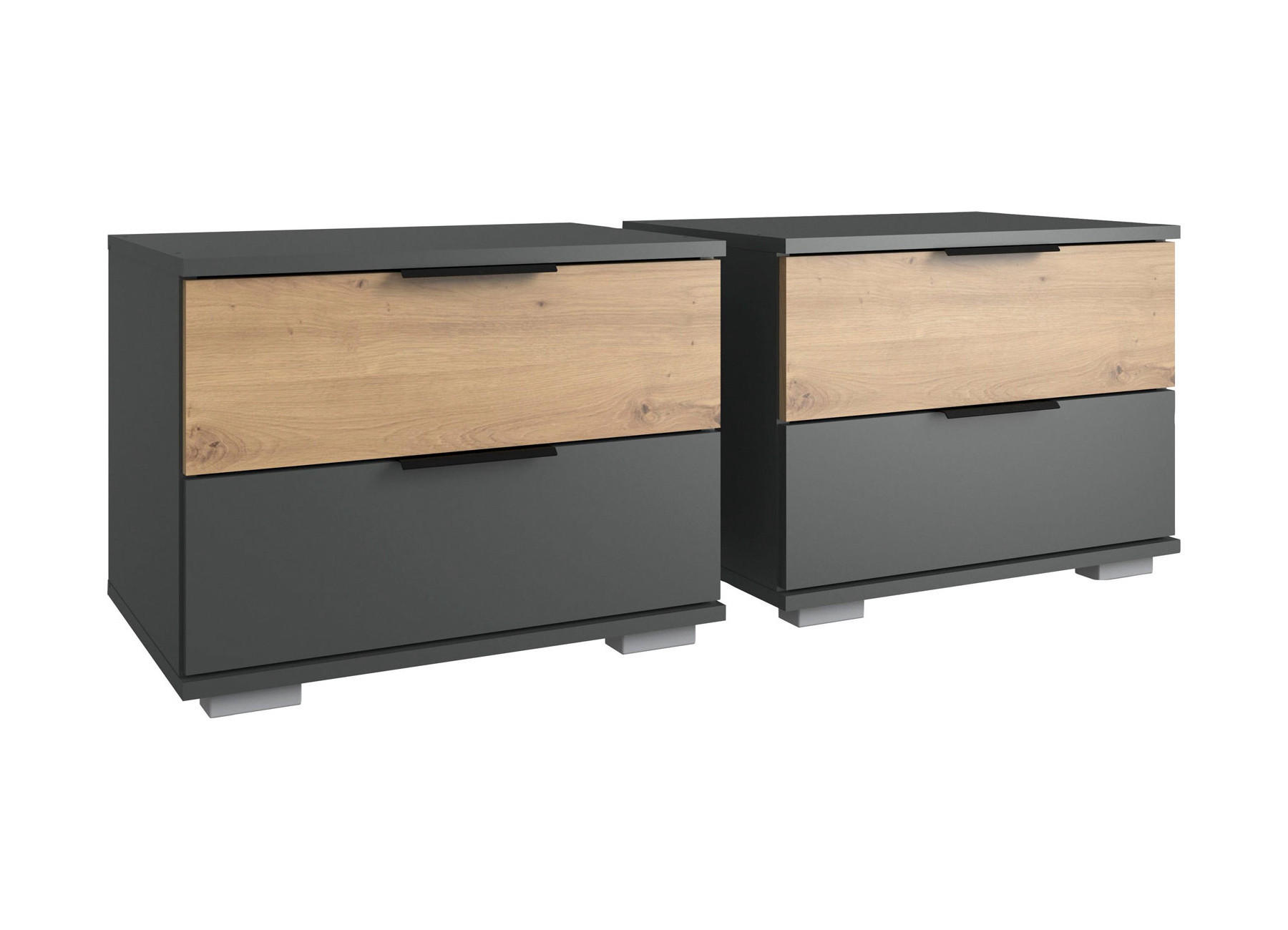 NACHTKONSOLE 2ER SET Gibraltar graphit / Eiche Artisan 52 / 38 / 40cm - Eichefarben/Graphitfarben, Holz/Holzwerkstoff (52/40/38cm) - Wimex