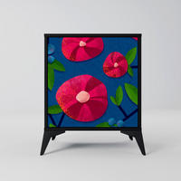 SIDEBOARD SPRING THOUGHTS, Schwarz, 57,5x42x70,5 cm, Schwarze Metall-Sternfüße - Multicolor/Schwarz, Holzwerkstoff/Metall (57.5/70.5/42cm) - SpaceRebels
