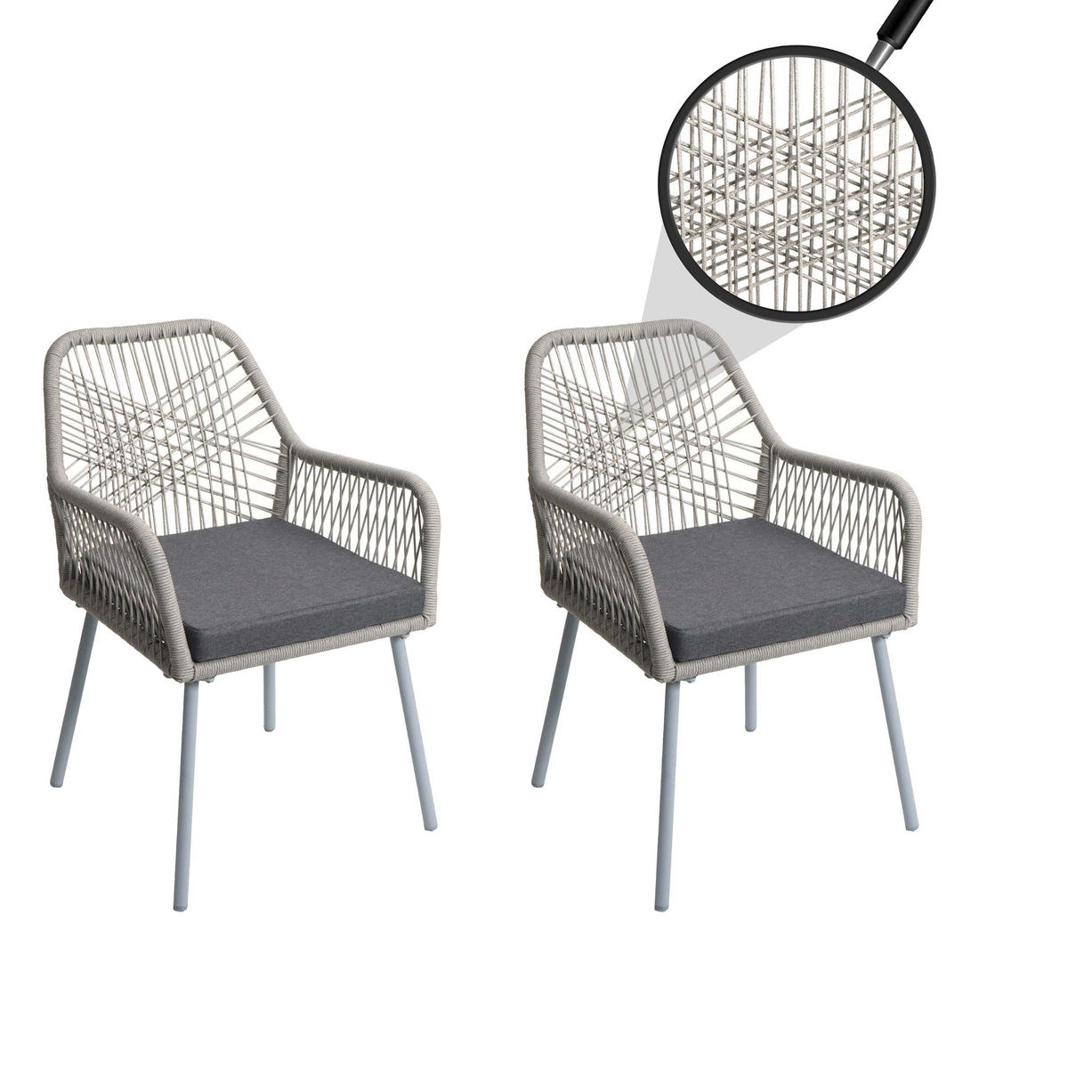 GARTENSTUHL Grau, Granit - Hellgrau/Grau, Textil (54/81/62cm) - MCW