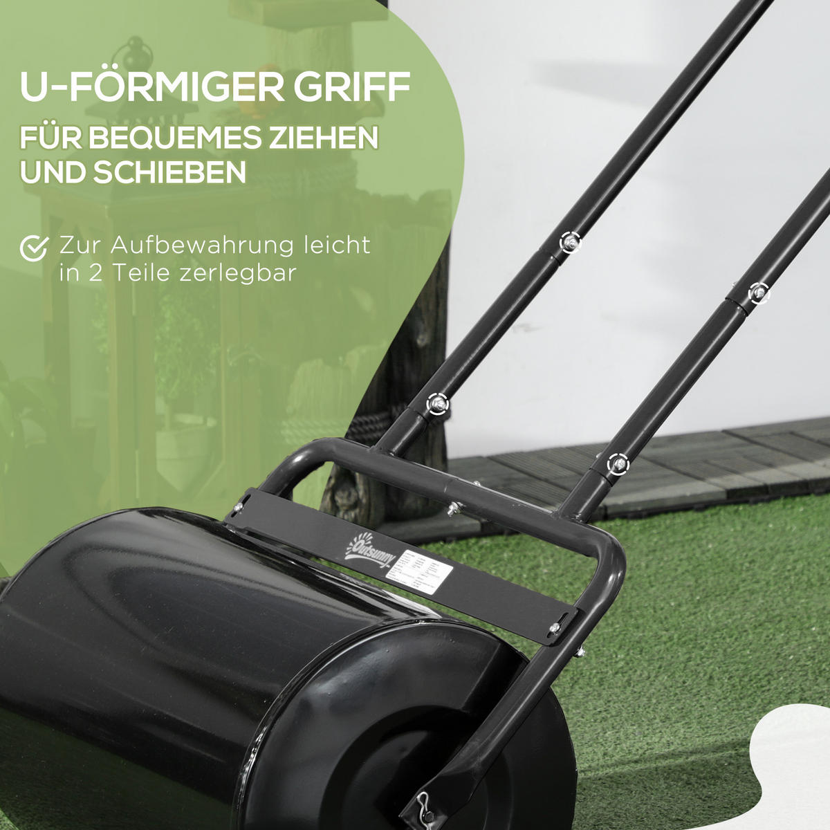 RASENWALZE mit U-Griff, Gartenrolle, Gartenwalze, 32 cm Durchmesser, Metall, Schwarz - Schwarz, Metall (32.5/113/58cm) - Outsunny
