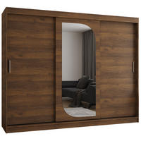SCHIEBETÜRENSCHRANK mit Spiegel LUCY 200/250/62 3-türig - Silberfarben/Walnussfarben, Holz (250/62/250cm) - MÖBEL KRYSPOL