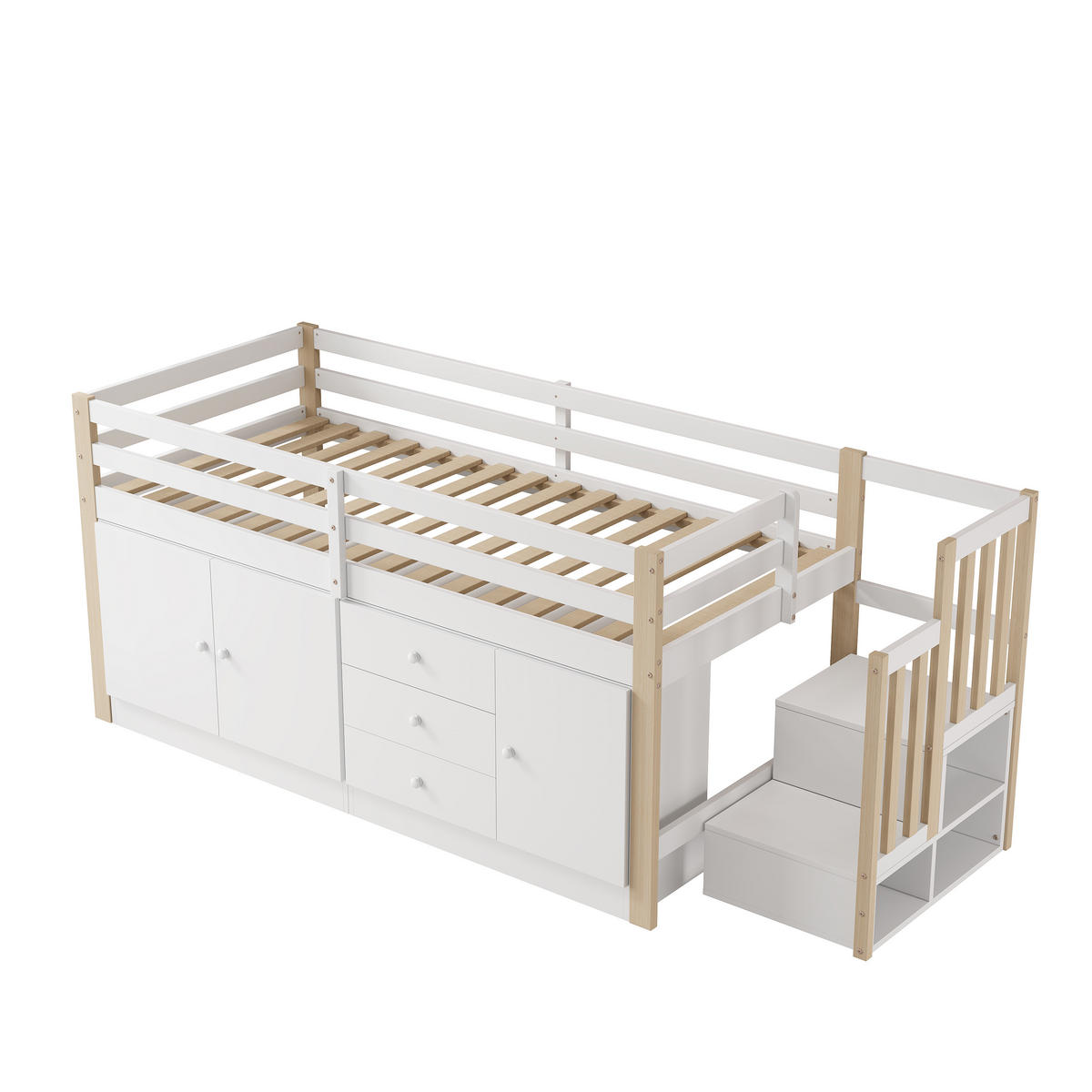 HOCHBETT 90/200 cm Weiß mit Treppe und Stauraum aus MDF - Weiß, Holzwerkstoff (90/200cm) - OKWISH