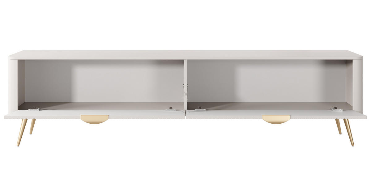 LOWBOARD Vespasia 2T Beige 200/51,2/38 cm – Geriffelten Fronten - Beige/Goldfarben, Holzwerkstoff/Metall (200/51.2/38cm) - AX Living