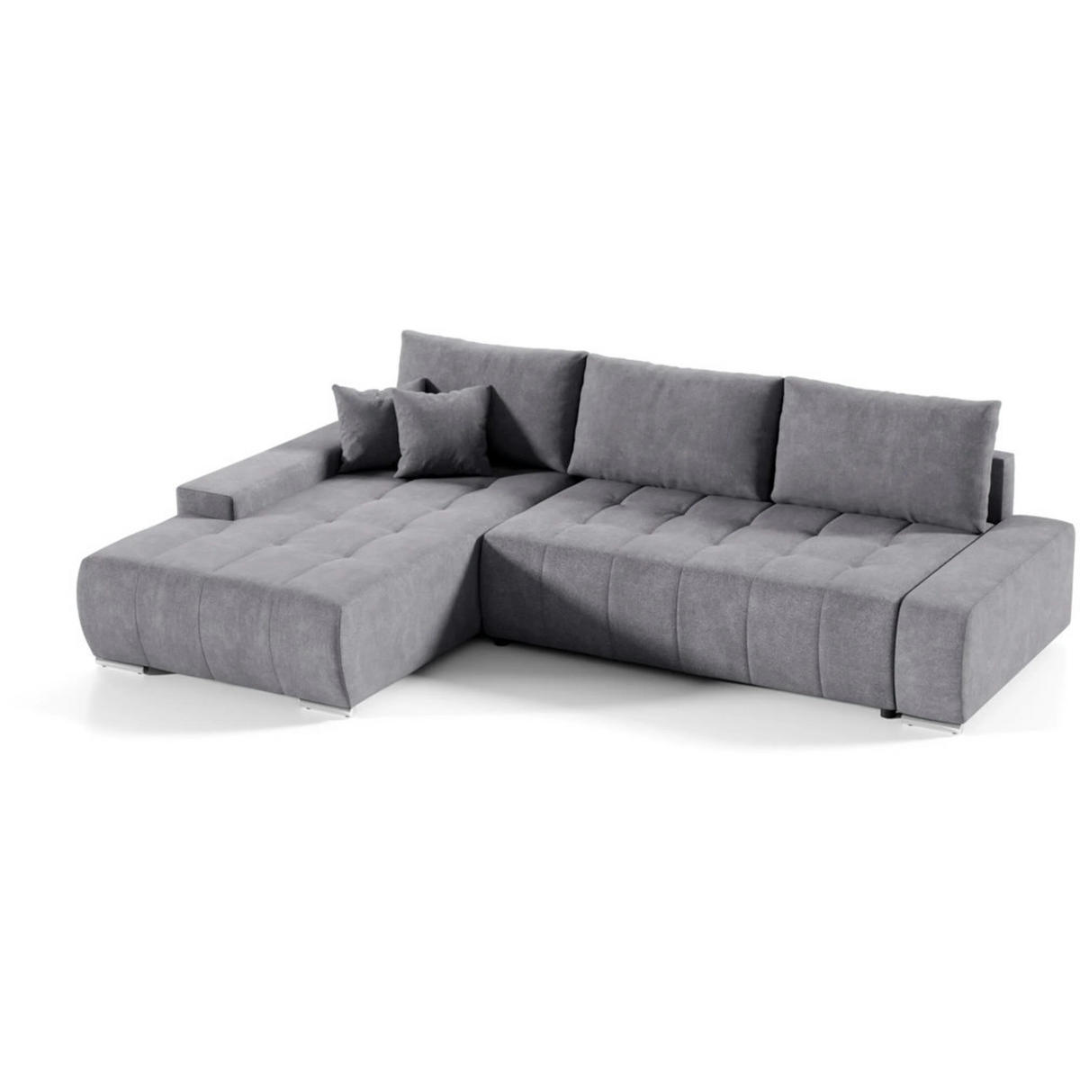 ECKSCHLAFSOFA Draco L Dunkelgrau - Dunkelgrau/Silberfarben, Textil/Metall (267/186cm) - Beautysofa