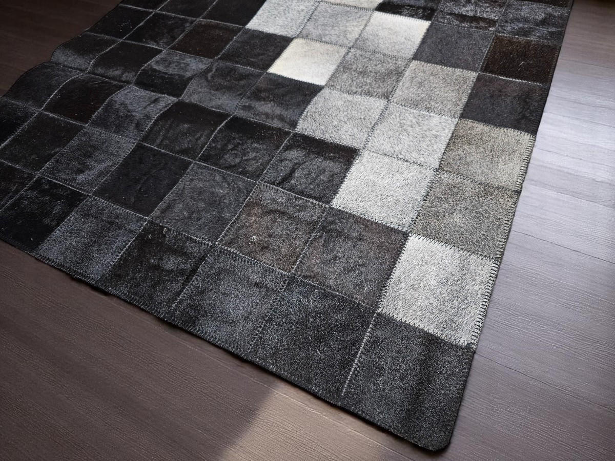 TEPPICH Patchwork Kuhfell Diagonalstreifen handgefertigt 80/120 cm - Schwarz/Grau, Fell (80/120cm) - Provellus