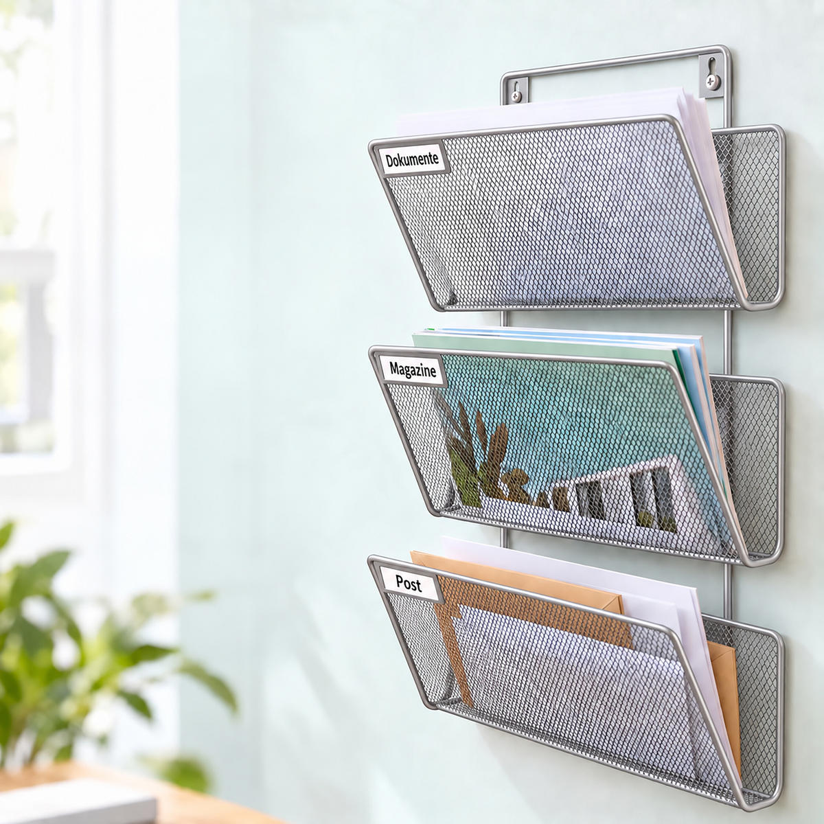 ZEITSCHRIFTENHALTER Silber Wandmontage 3 Ablagen - Silberfarben, Metall (32.5/41/12cm) - Relaxdays