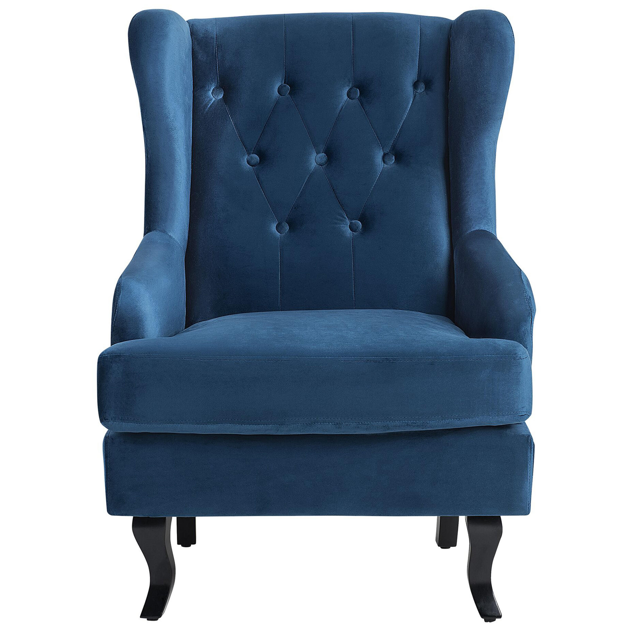 SESSEL Samtstoff dunkelblau Alta - Blau/Schwarz, Textil (72/102/85cm) - Beliani