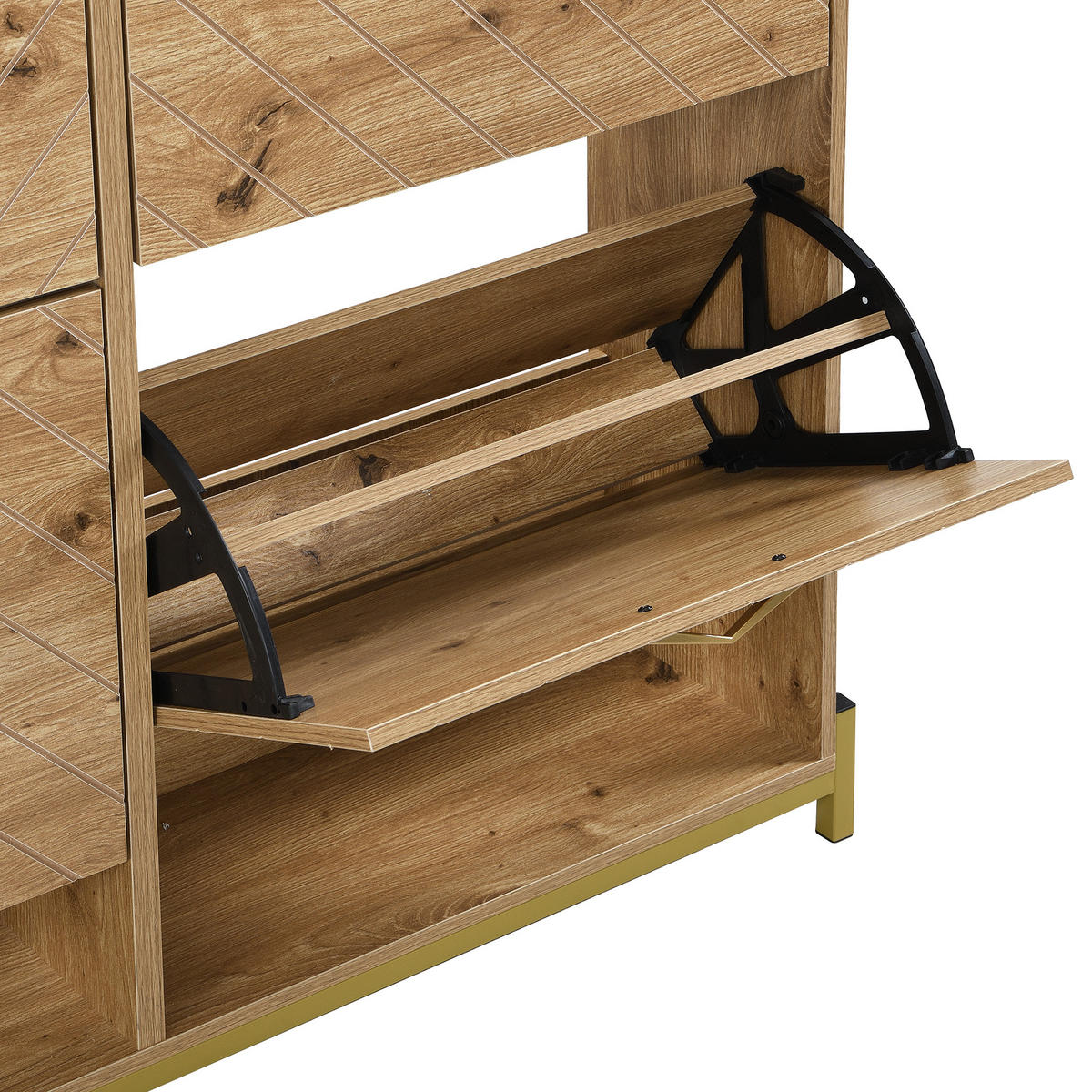 SCHUHSCHRANK aus MDF 108,5x24x100cm in Naturfarben mit Metallfüßen - Naturfarben, Holzwerkstoff (108.5/100/24cm) - Modfu