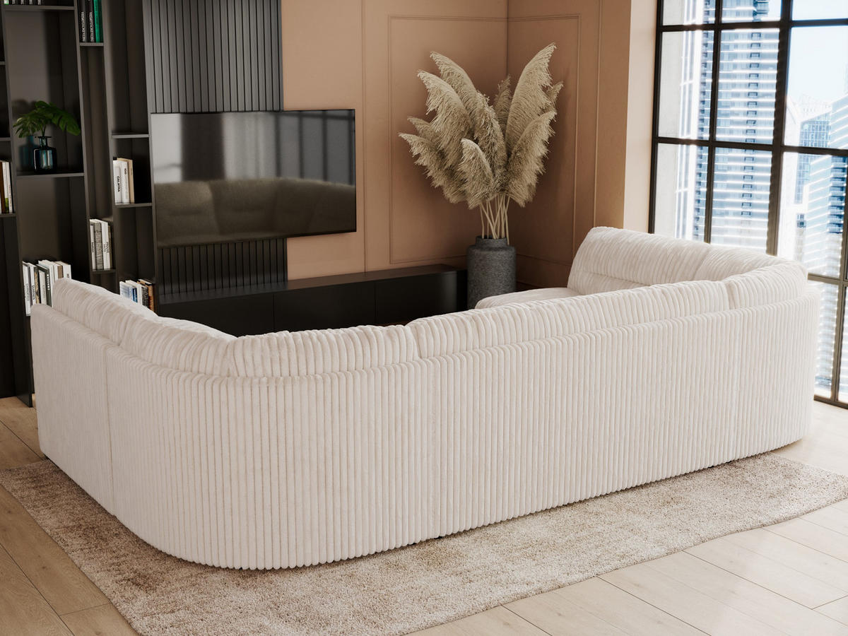WOHNLANDSCHAFT COMODO U Beige Cord - Beige/Silberfarben, Textil/Metall (340/93/206cm) - MKS