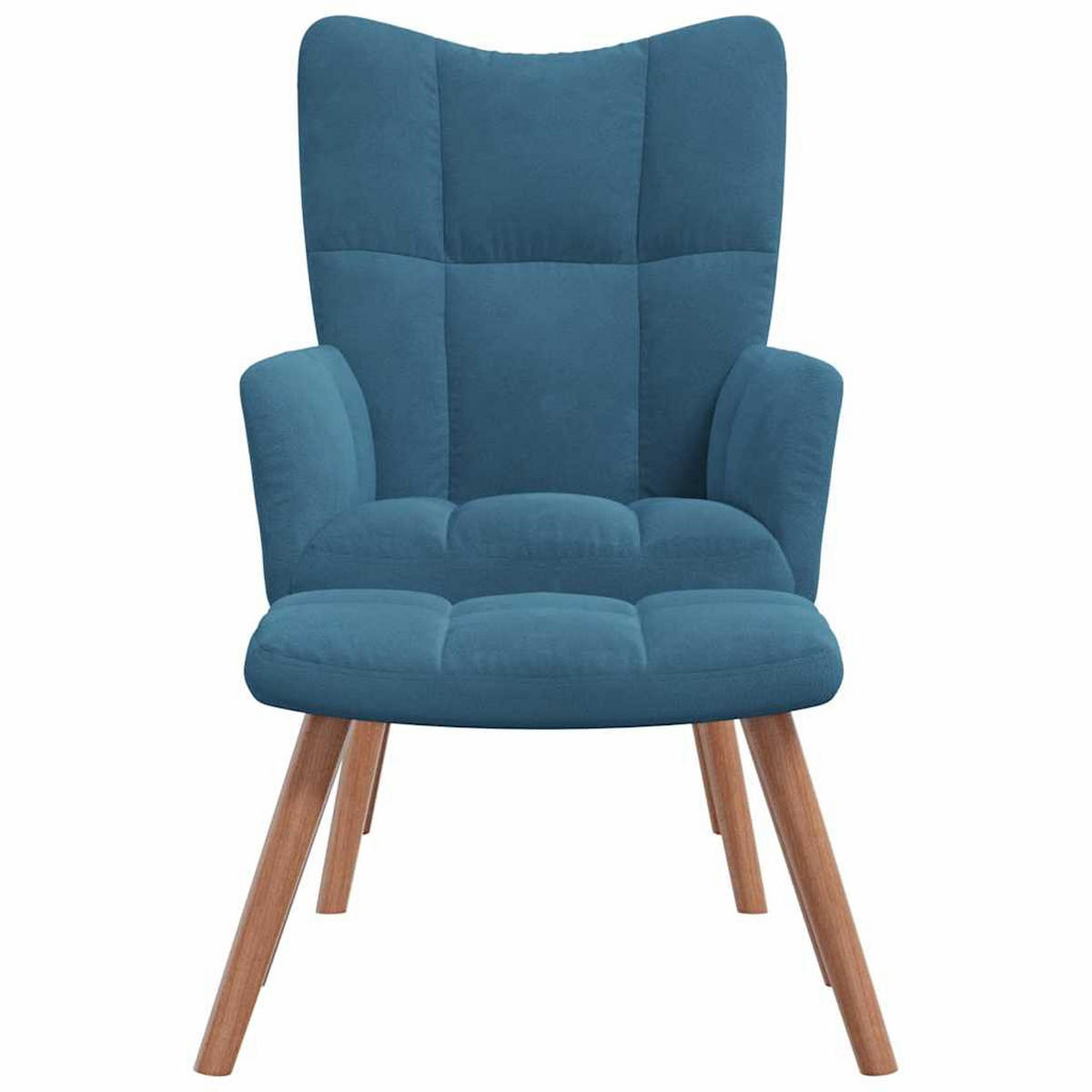 SESSEL mit Hocker, Holzbeine 61,5/69/95,5 cm aus Samt Blau - Blau/Braun, Holz/Textil (61.5/95.5/69cm) - vidaXL
