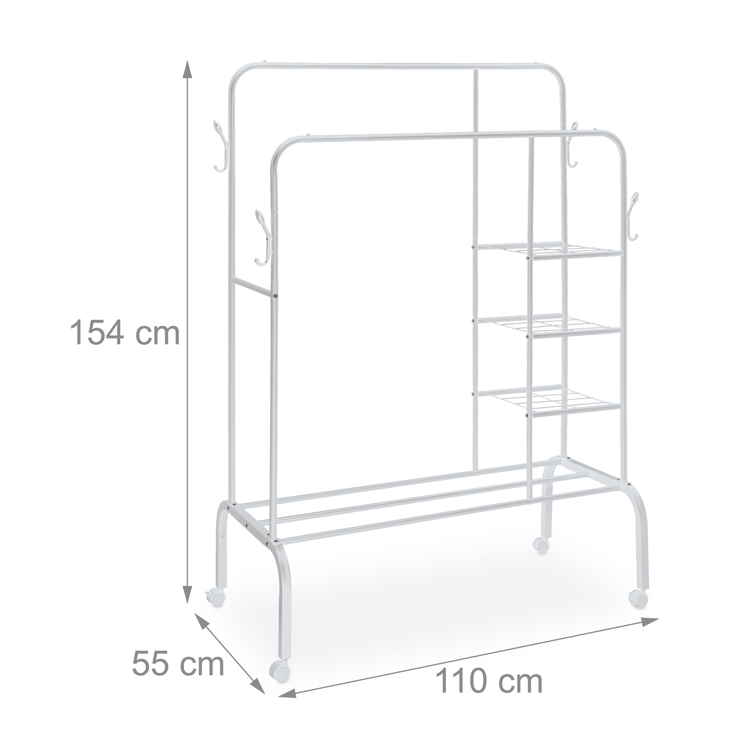 Thumbnail - Relaxdays Kleiderständer, Weiß, Metall, 110x154x55 cm, Garderobe, Garderobenständer