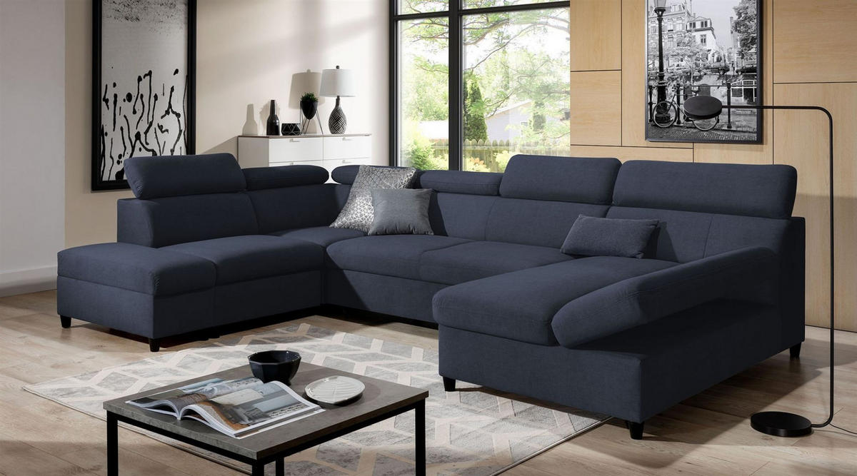 WOHNLANDSCHAFT Schlafsofa Anton - Dunkelblau, Holzwerkstoff/Textil (342/96/205cm) - Fun Möbel