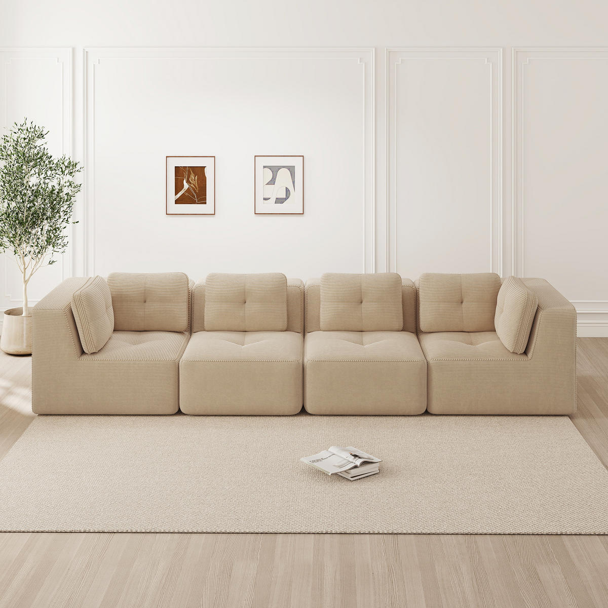 4-SITZER SOFA Cord Cord Beige - Beige, Textil (386/69/104cm) - WISHDOR