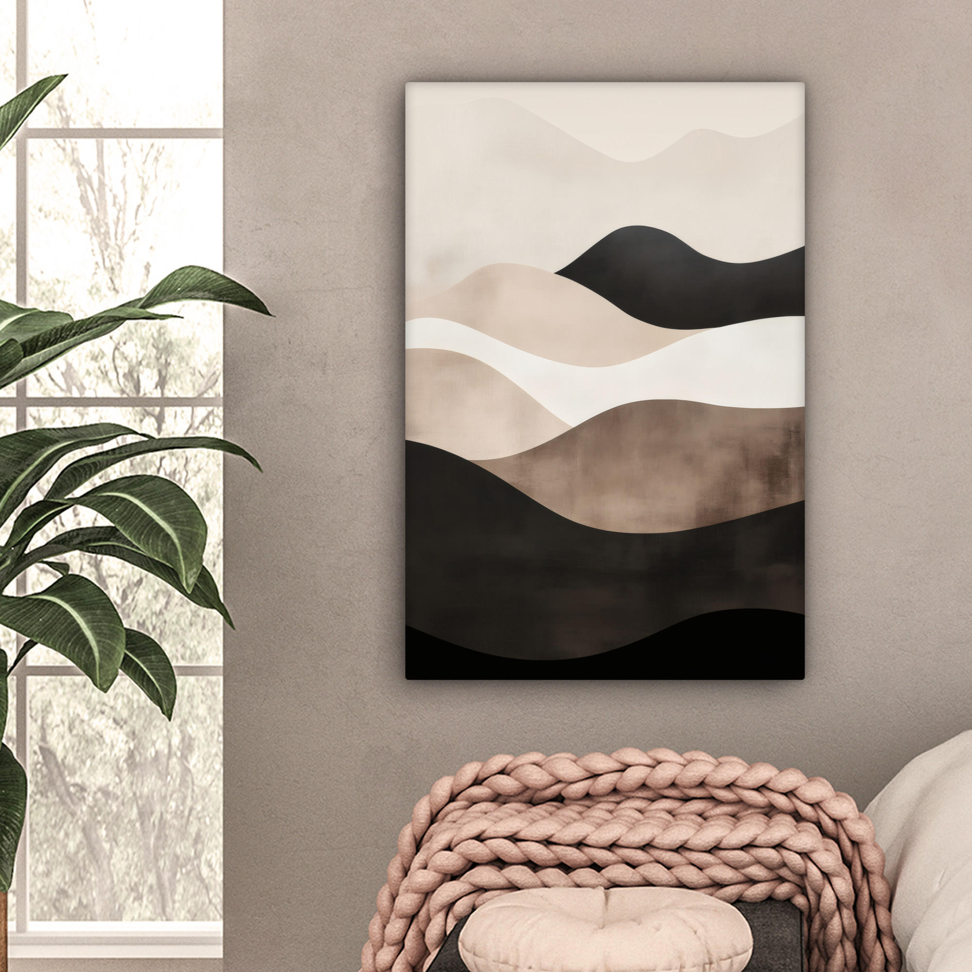 LEINWANDBILD Abstrakt - Landschaft - Wellen - Cremefarben 40x60 cm - Cappuccino, Textil (40/60cm) - MuchoWow