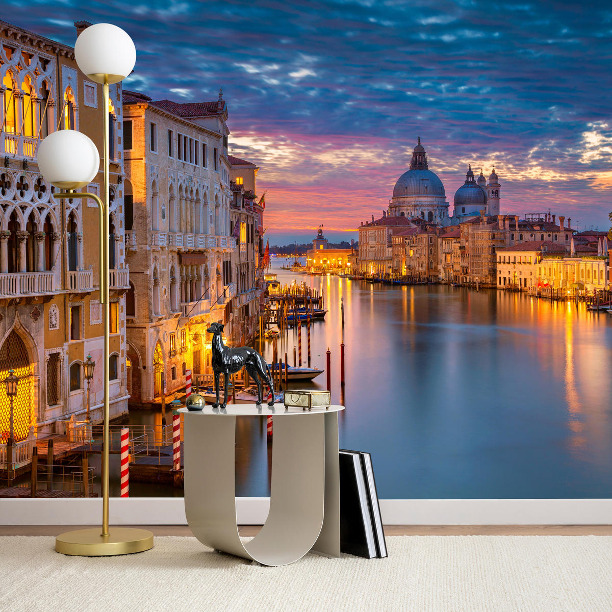 FOTOTAPETE für Wohnzimmer Venedig Nacht Panorama Historisch 100x70 - Violett/Rosa, Papier (100/70cm) - Muralo