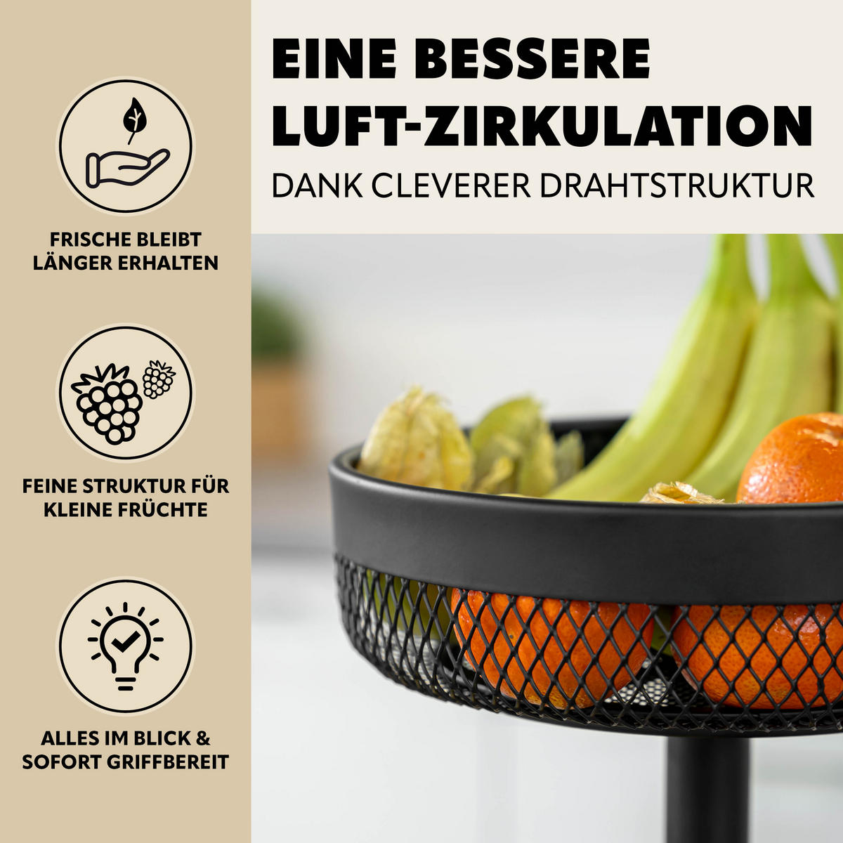 OBSTETAGERE, rund, 2-stöckig, Ø 20 cm und 25 cm, schwarz, Metall - Schwarz, Metall (25/31cm) - eluno