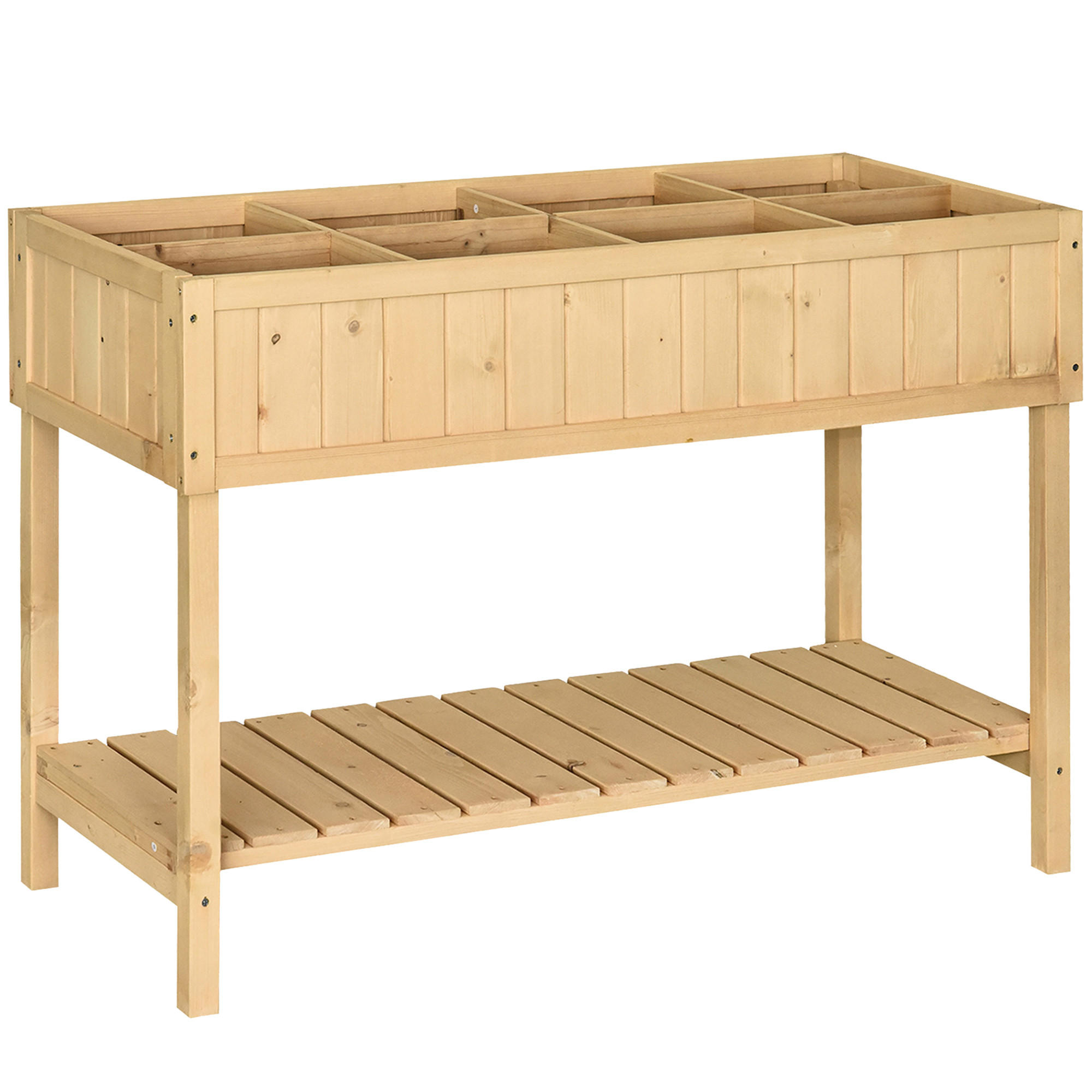 PFLANZTISCH Hochbeet Blumenkasten mit Abfluss Ablage, Tanne Massivholz, Natur - Fichtefarben, Holz (120/60/81cm) - Outsunny