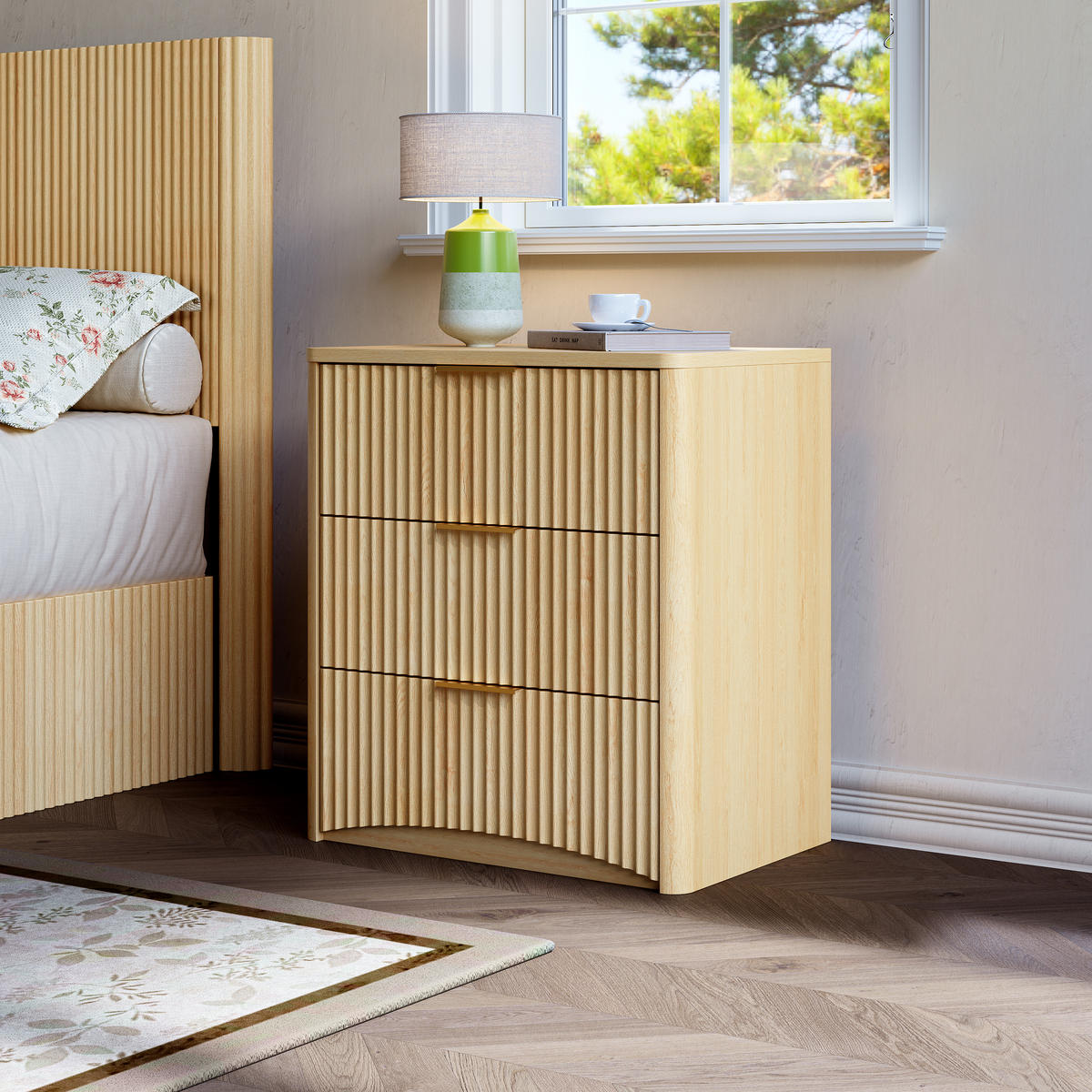 NACHTTISCH 38/58/64 cm Eiche aus MDF mit 3 Schubladen - Braun, Holzwerkstoff (38/64/58cm) - OKWISH