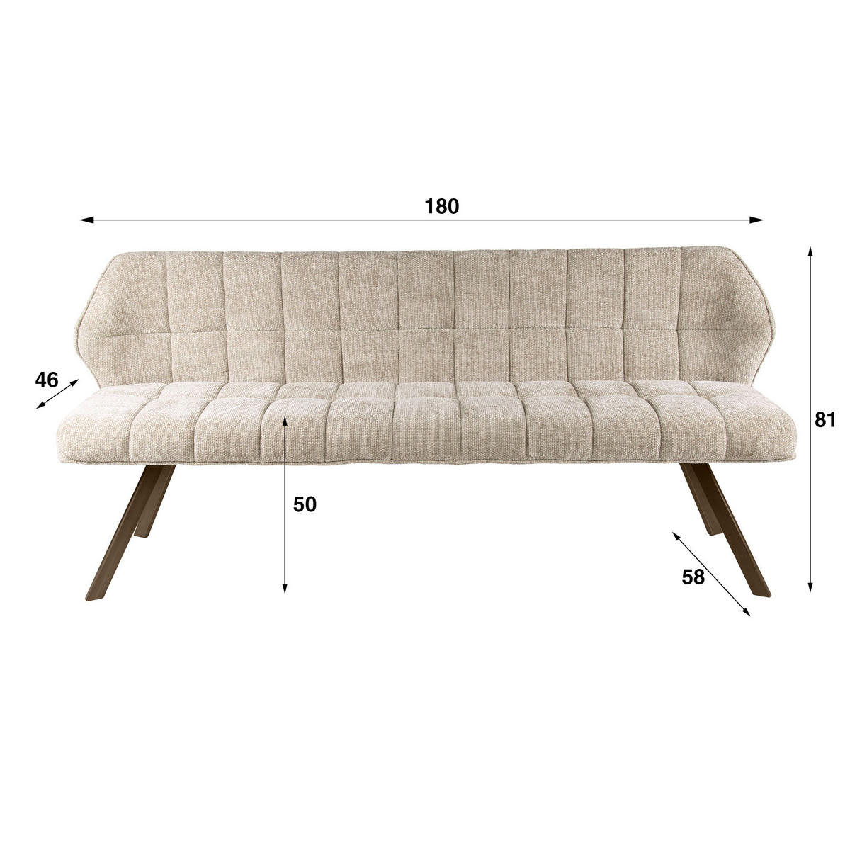 EETKAMERBANKEN Raster Beige 58/180/81 cm - Beige, Textil (180/81/58cm) - Hoyz Collection