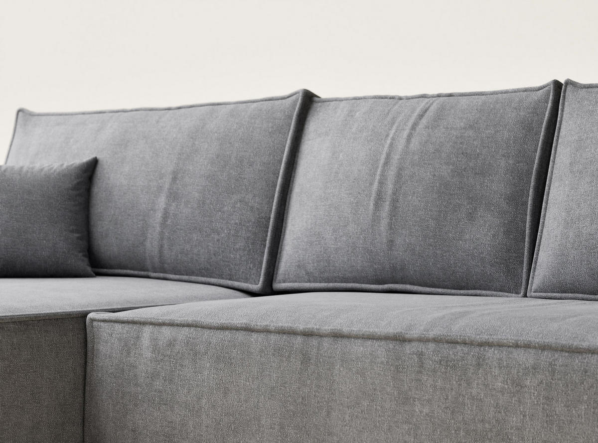 ECKSOFA Maze Grau Chenille-Stoff - Rechts Seite - Schwarz/Grau, Holz/Holzwerkstoff (185/294cm) - Maison de Reve