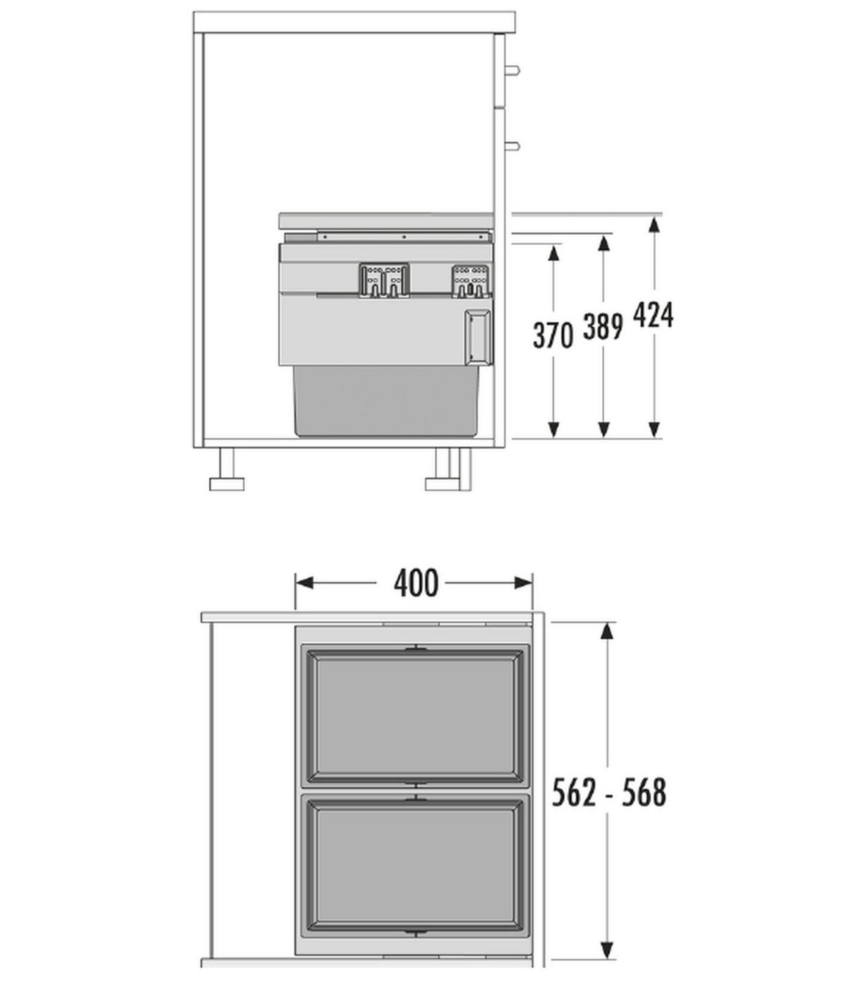 EINBAUMÜLLEIMER Hailo Cargo Schrankbreite 60cm Frontauszug selbstschließend - Grau, Kunststoff (56.8/42.4/40cm) - Hailo