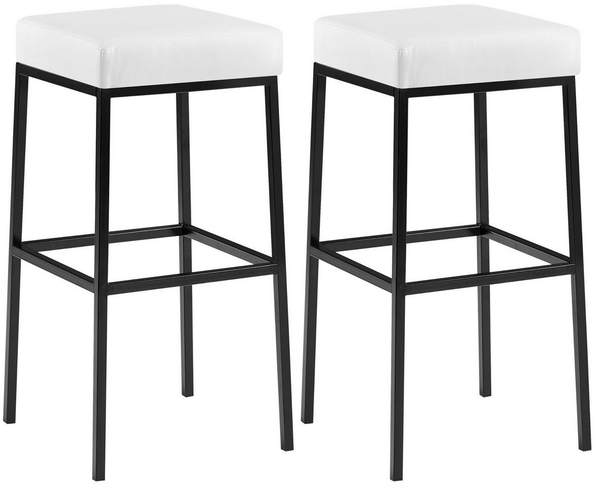 BARHOCKER 2er Set Lederlook weiß - Schwarz/Weiß, Textil/Metall (37/78/37cm) - CLP
