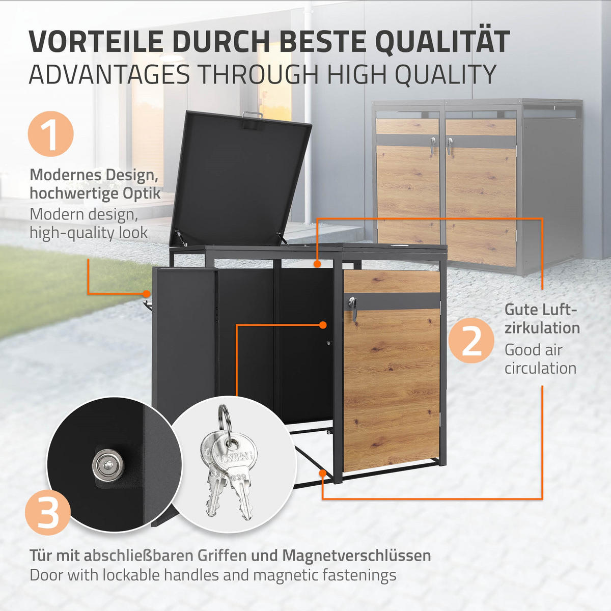 MÜLLTONNENBOX 2er Anthrazit-Eichenoptik - Braun, Metall (132/120/80cm) - ML-DESIGN