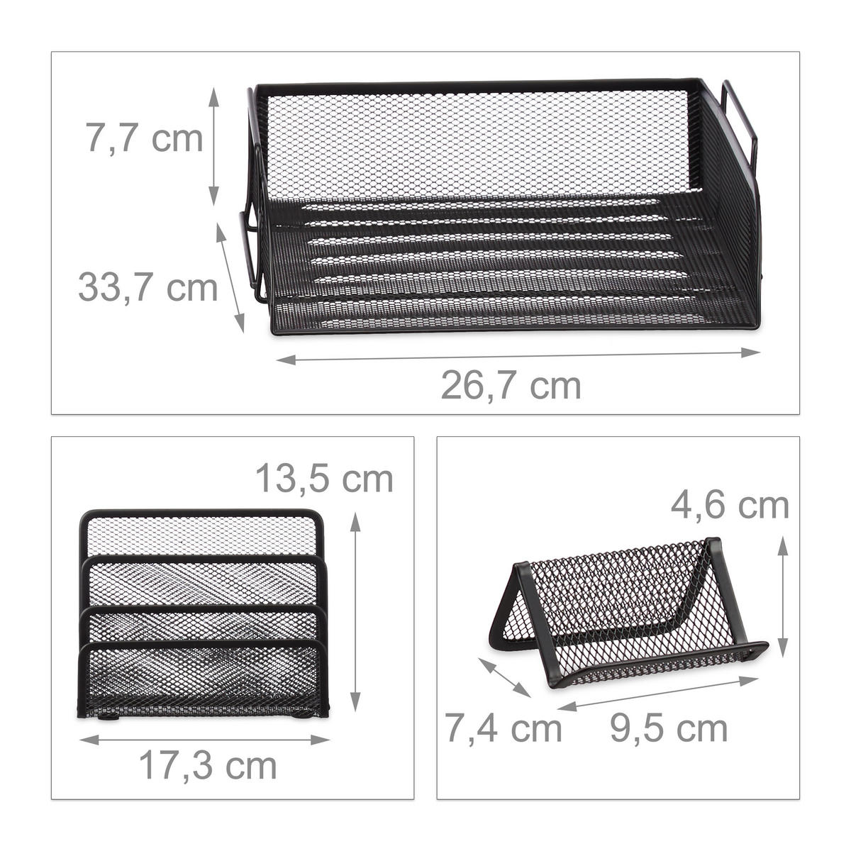 7TLG.SCHREIBTISCHORGANIZER - Schwarz, Metall (35.5/27.5/9cm) - Relaxdays