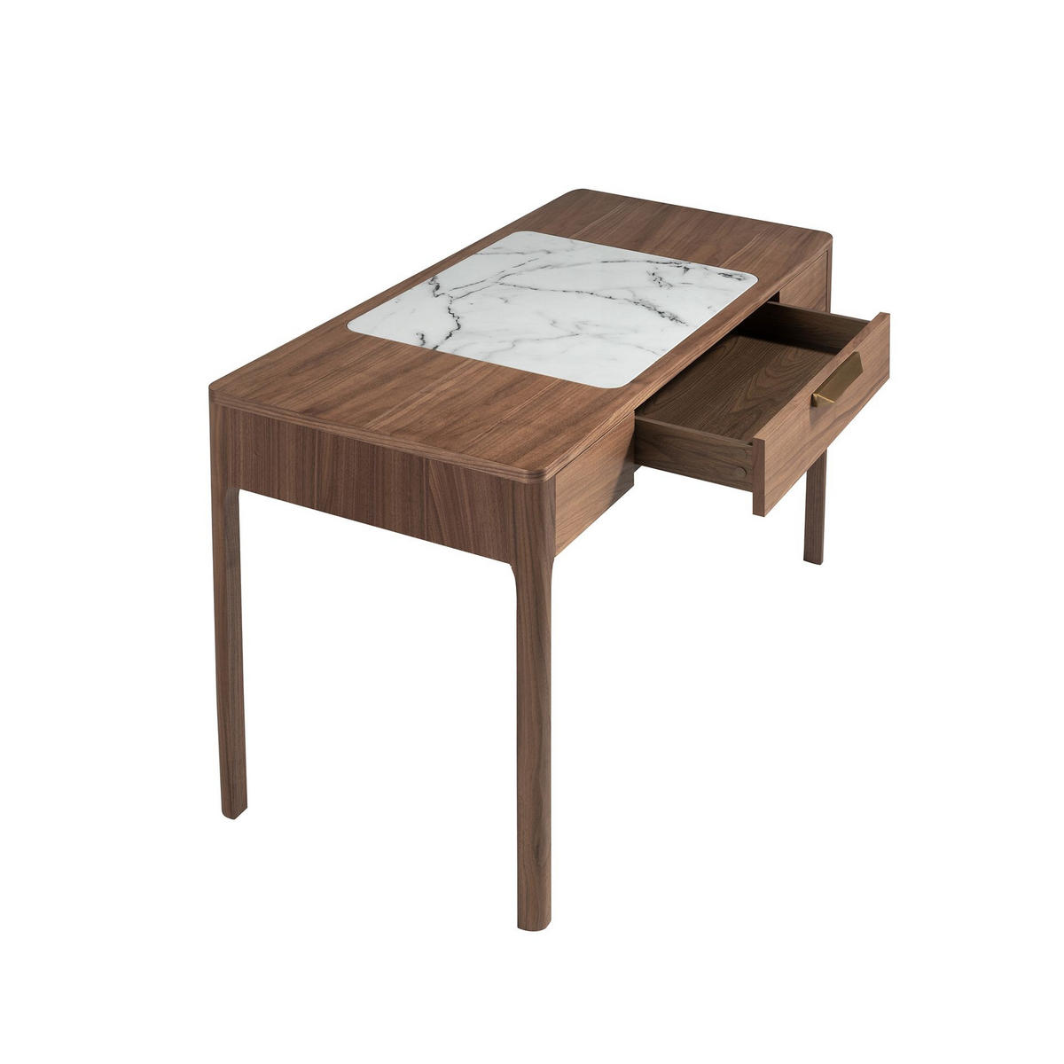 SCHMINKTISCH aus Nussbaumholz mit weißer und grau glänzender Glasplatte in Marmoroptik - Nussbaumfarben/Walnussfarben, Glas/Holz (55/120/76cm) - ANGEL CERDA