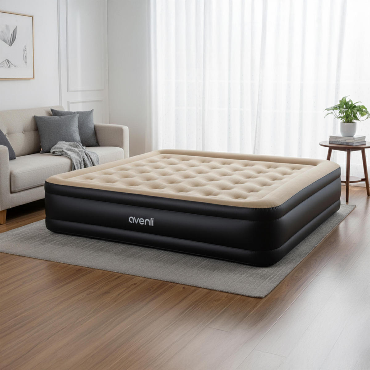LUFTBETT Luftmatratze selbstaufblasend 203 x 157 x 47 cm mit integrierter Pumpe - Beige/Schwarz, Kunststoff (157/203cm) - Avenli