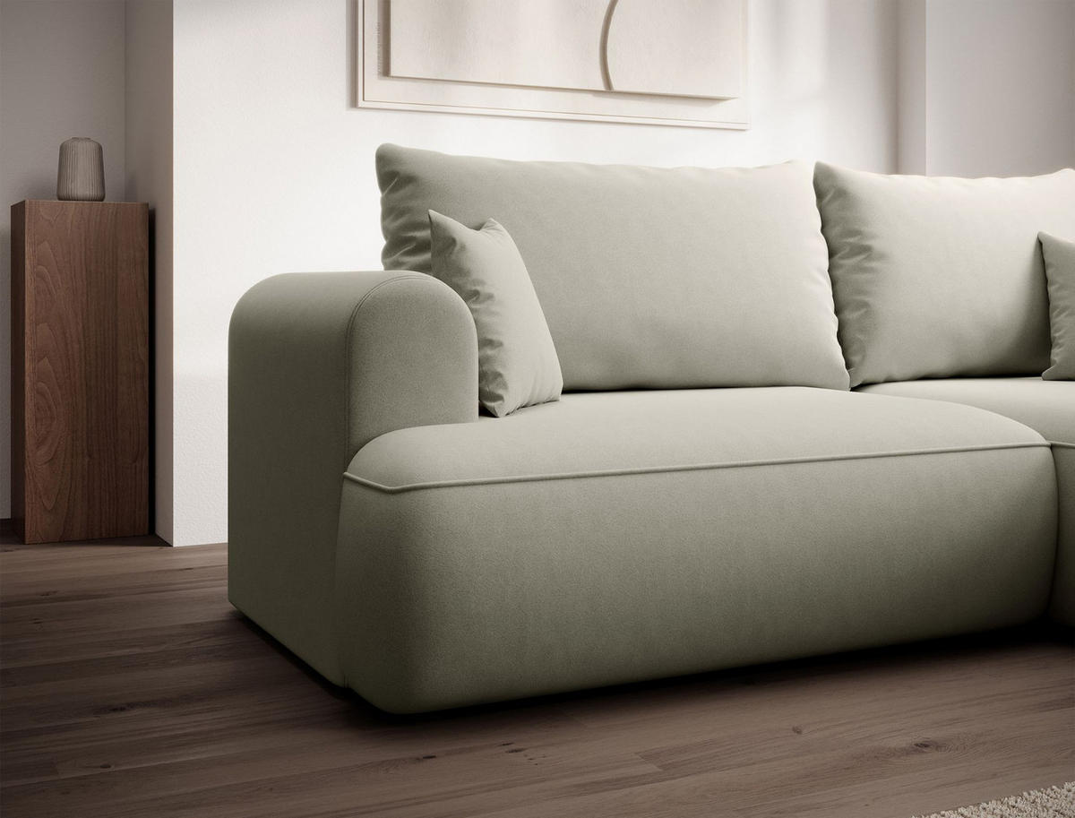 ECKSCHLAFSOFA Ovo Mini Hellbeige Easy-Clean-Samtbezug - Ecru/Schwarz, Kunststoff/Textil (156/238cm) - Selsey