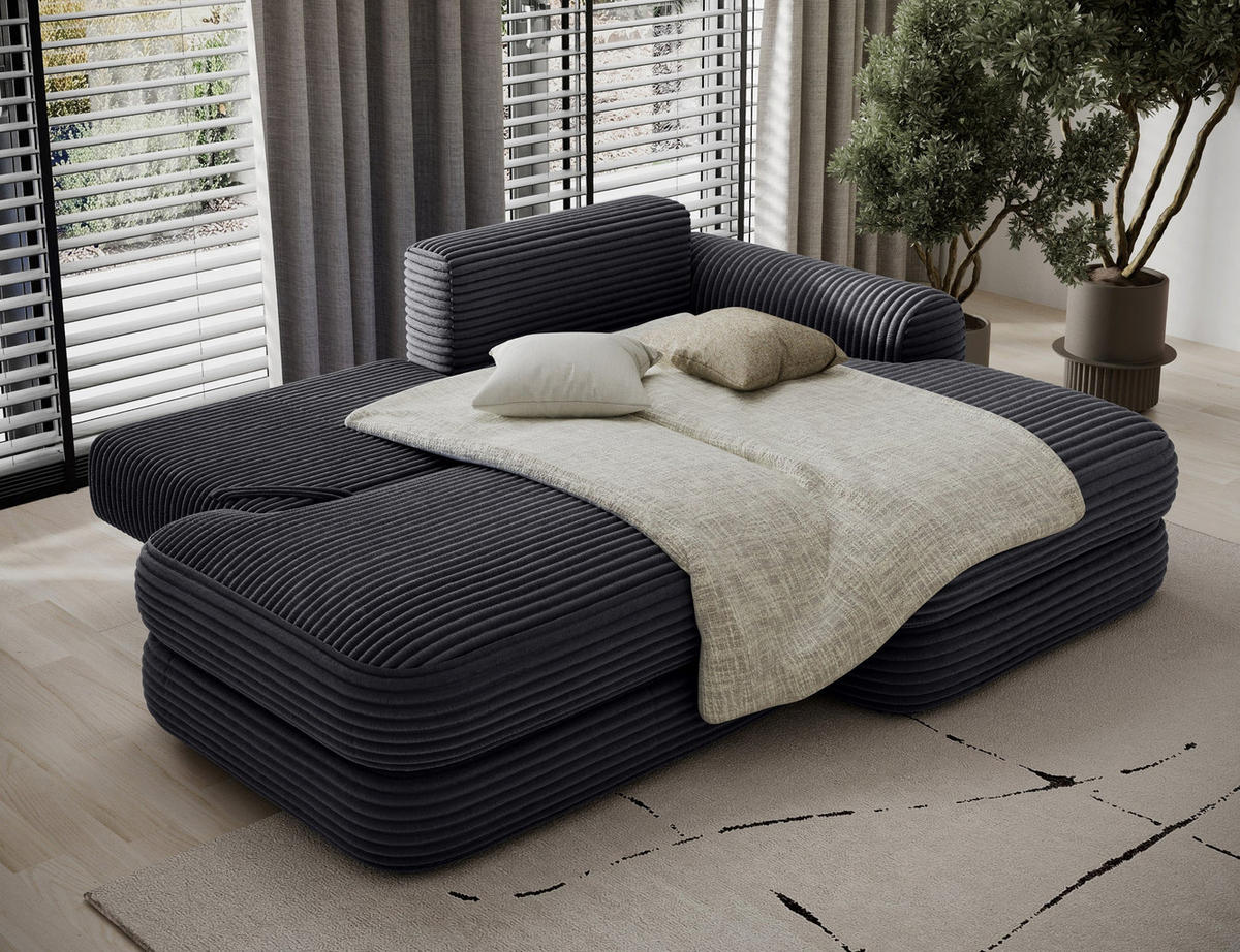 ECKSOFA RIPELI L-Form mit Schlaffunktion & Bettkasten – Modernes 3-Sitzer Sofa, Wellenfederung, 217 × 175 cm - Schwarz, Kunststoff (175/217cm) - Wohnideebilder